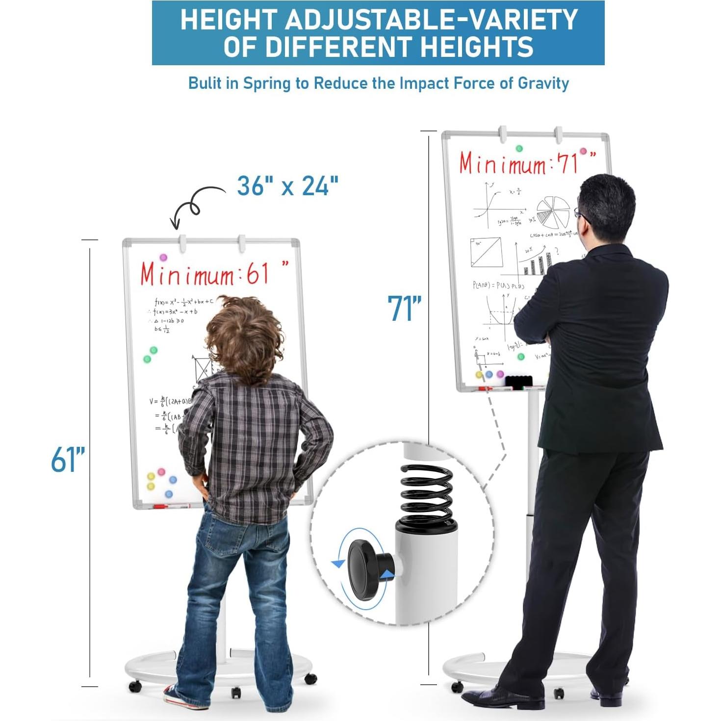 Pizarra Blanca Móvil Nicpro 91.44x60.96cm Ajustable con Ruedas