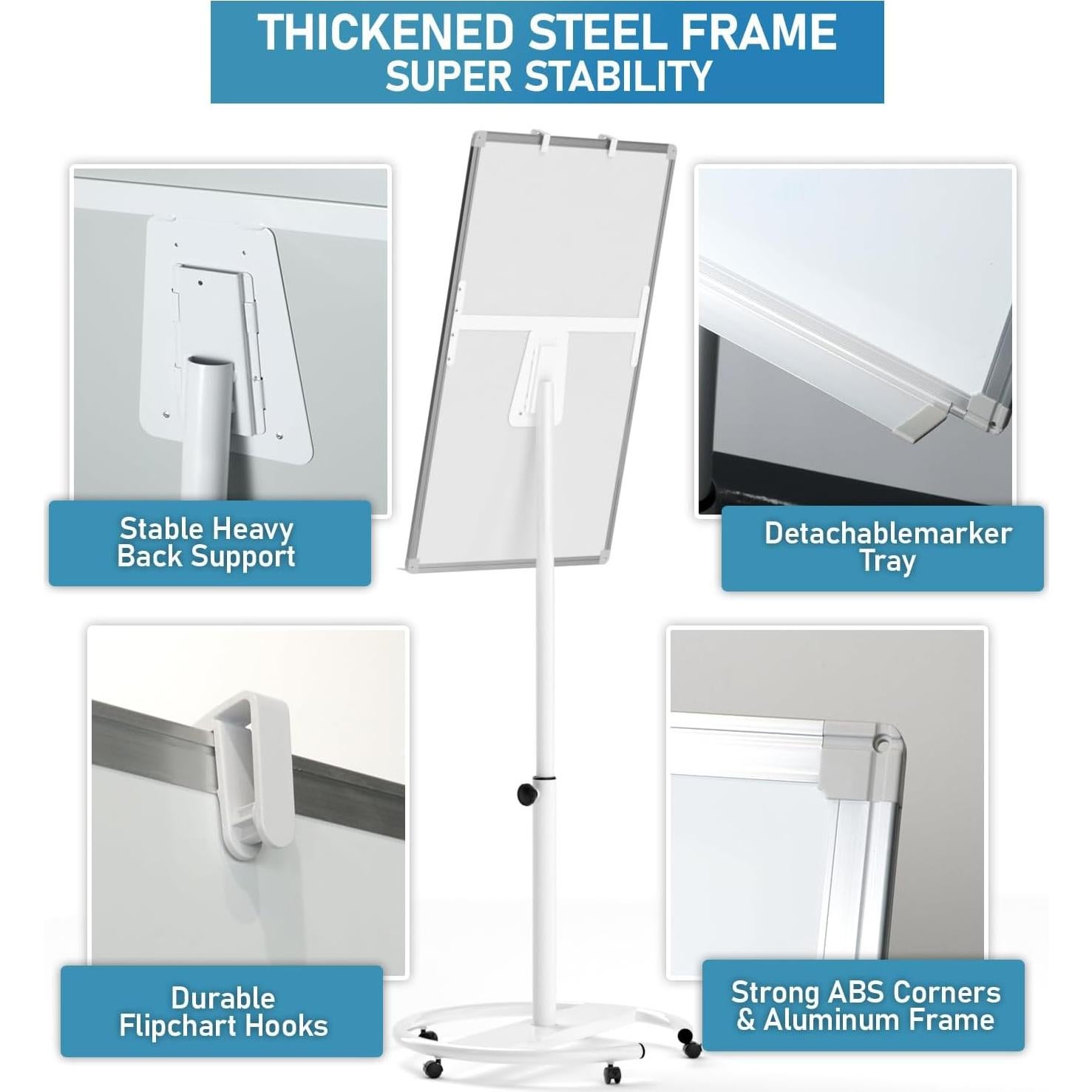 Pizarra Blanca Móvil Nicpro 91.44x60.96cm Ajustable con Ruedas