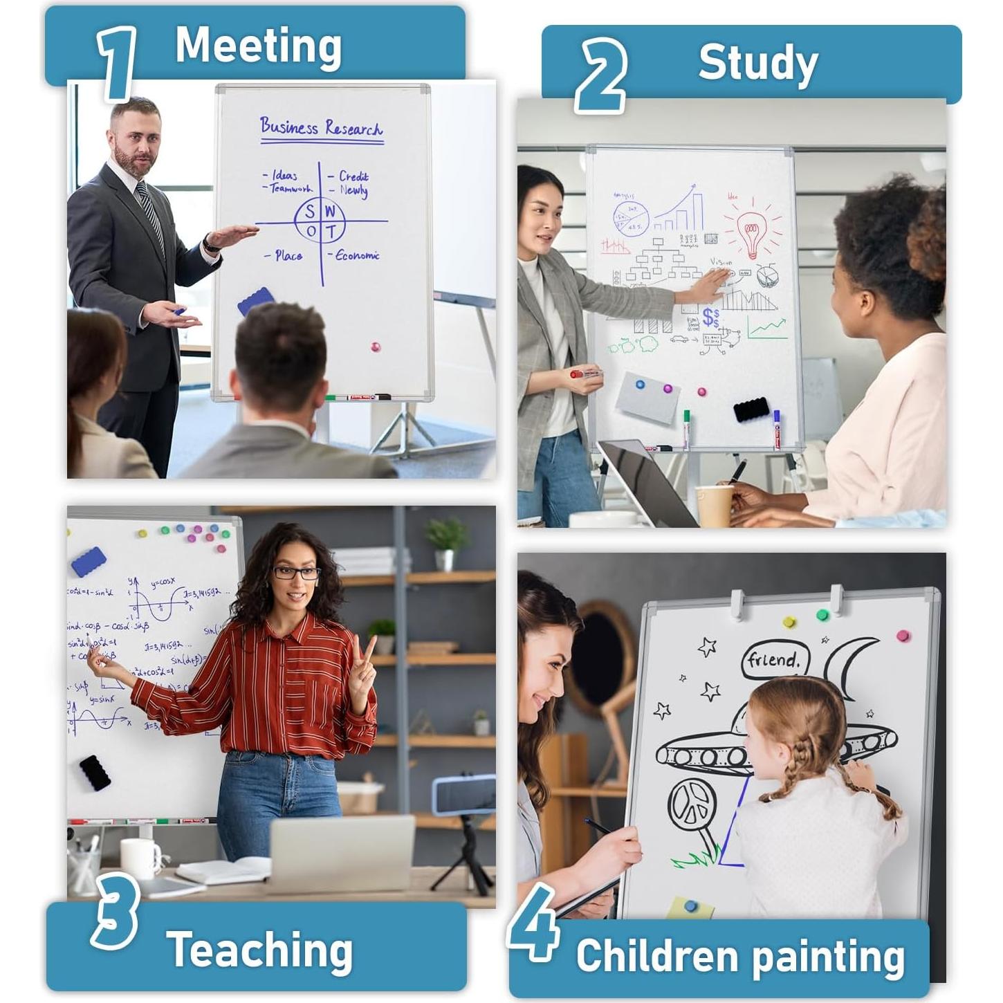 Pizarra Blanca Móvil Nicpro 91.44x60.96cm Ajustable con Ruedas