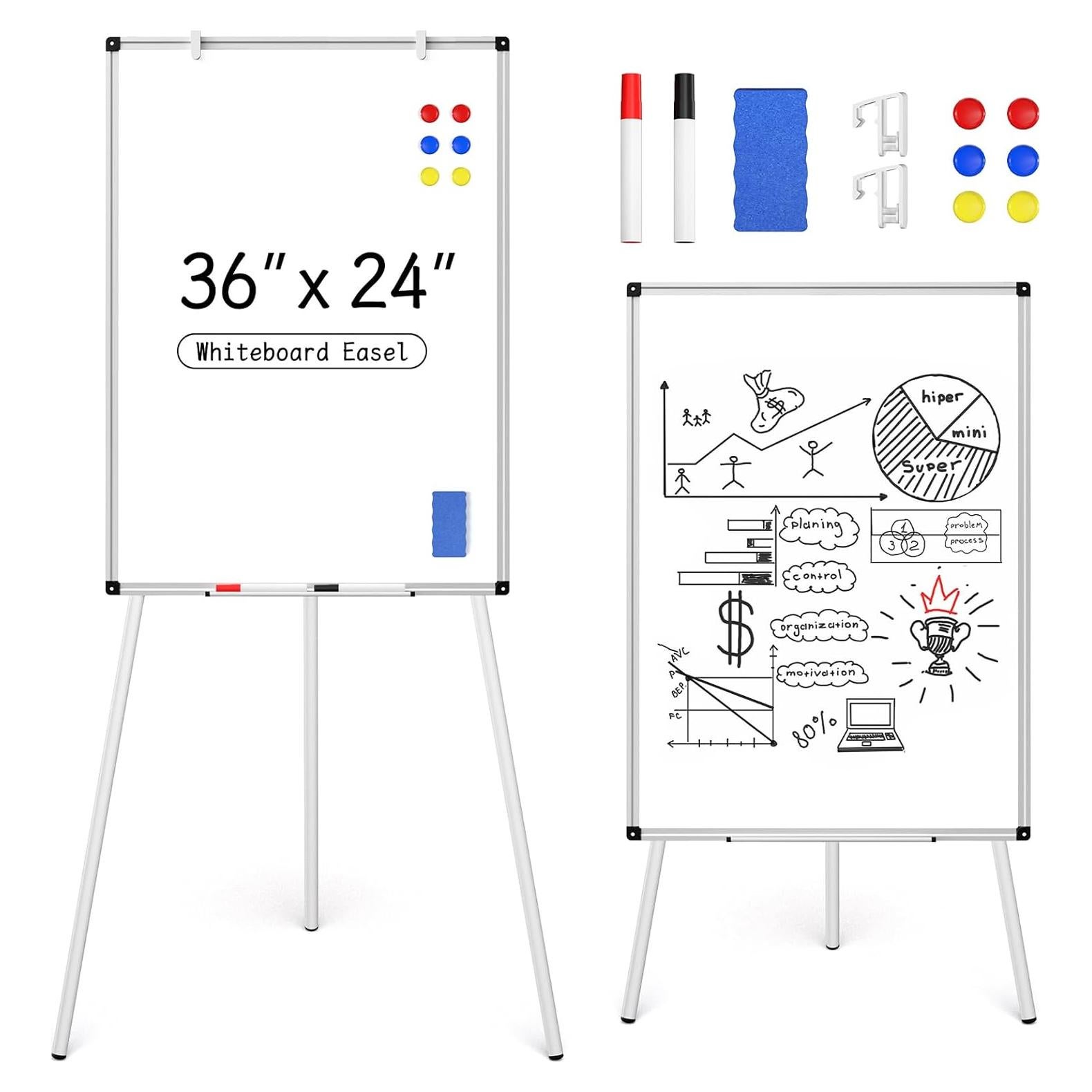 Caballete de Pizarra Blanca Magnética Board2by 91x61cm Ajustable