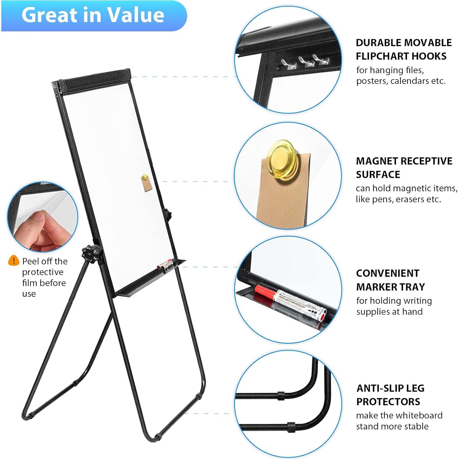 Pizarra Blanca de Pie Maxtek 101.6x71.1 cm Doble Cara Ajustable