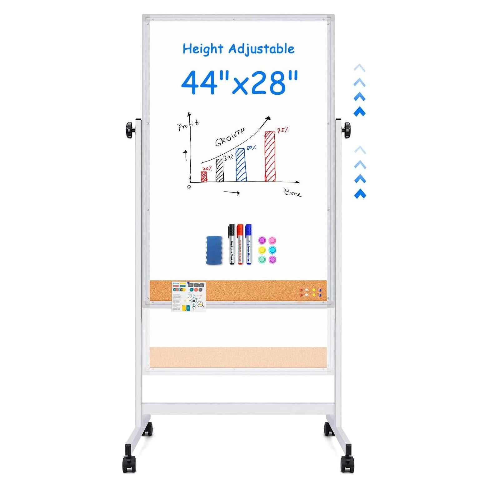 Pizarra Blanca Rodante Maxtek 112x71 cm Doble Cara Corcho