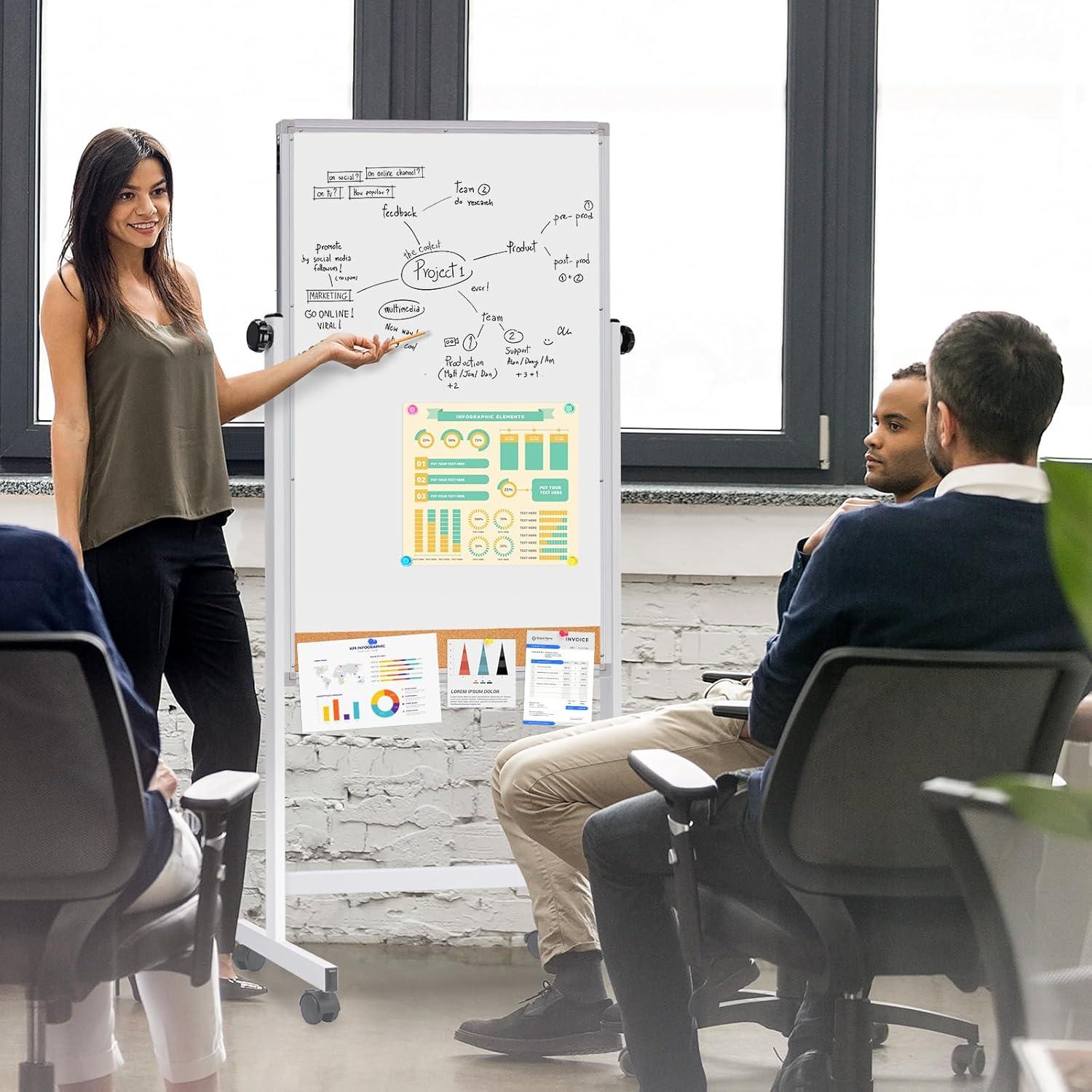 Pizarra Blanca Rodante Maxtek 112x71 cm Doble Cara Corcho