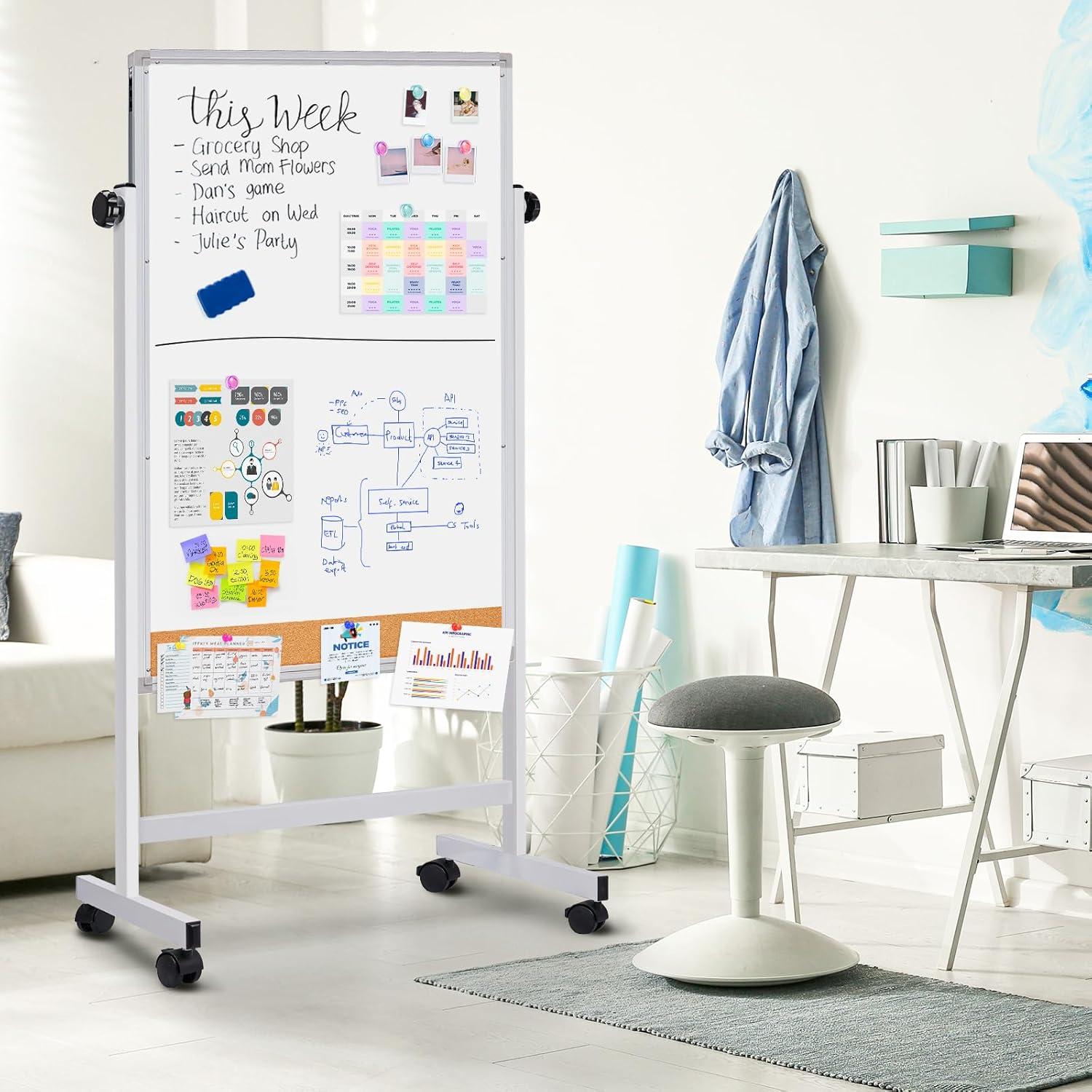 Pizarra Blanca Rodante Maxtek 112x71 cm Doble Cara Corcho