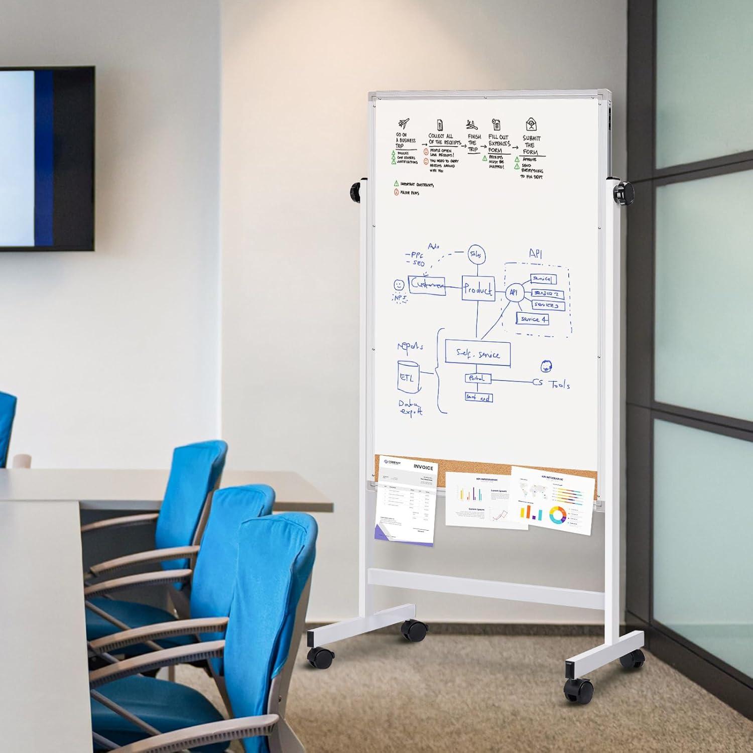 Pizarra Blanca Rodante Maxtek 112x71 cm Doble Cara Corcho