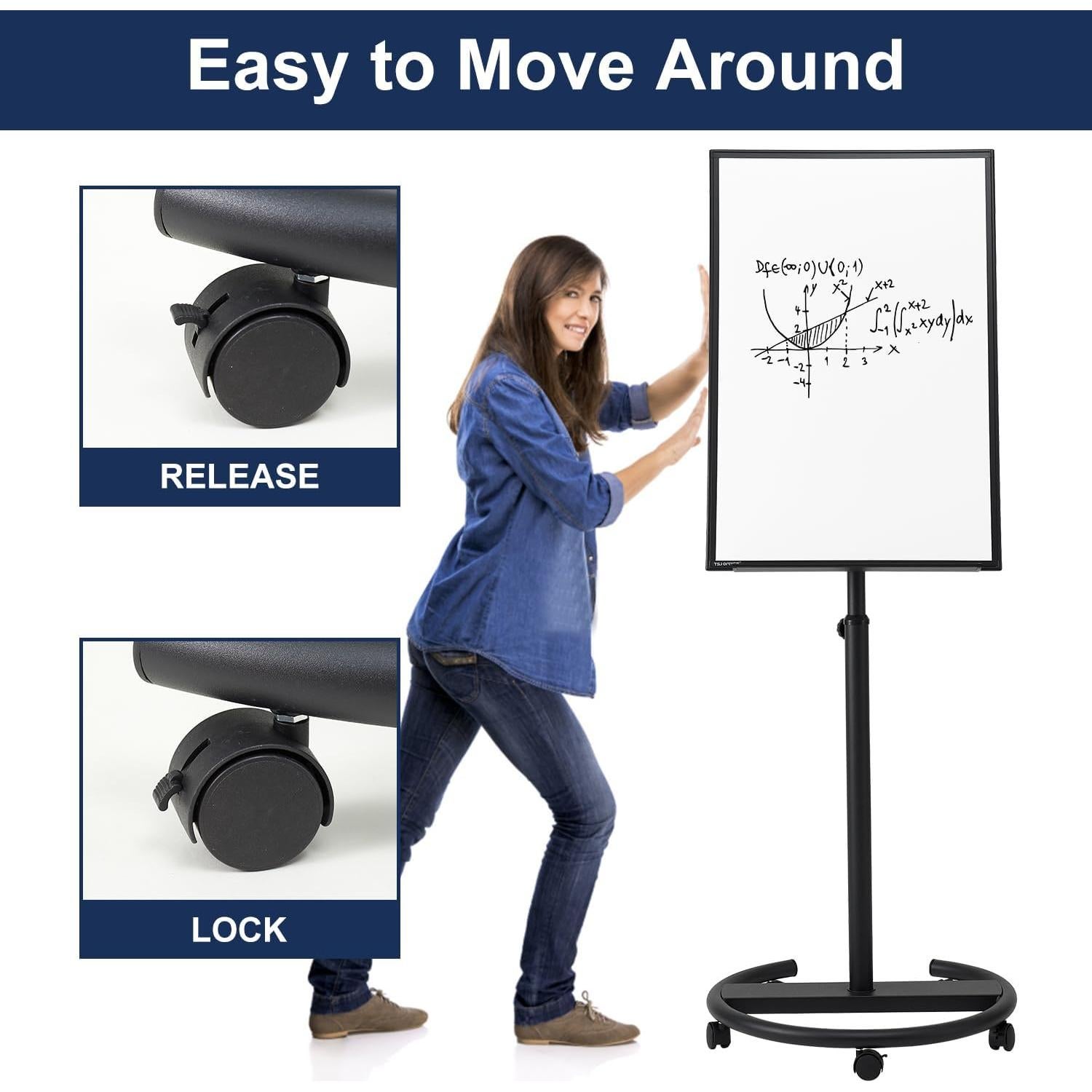 Pizarra Móvil Blanca de Pie TSJ OFFICE 91.44x60.96cm Ajustable