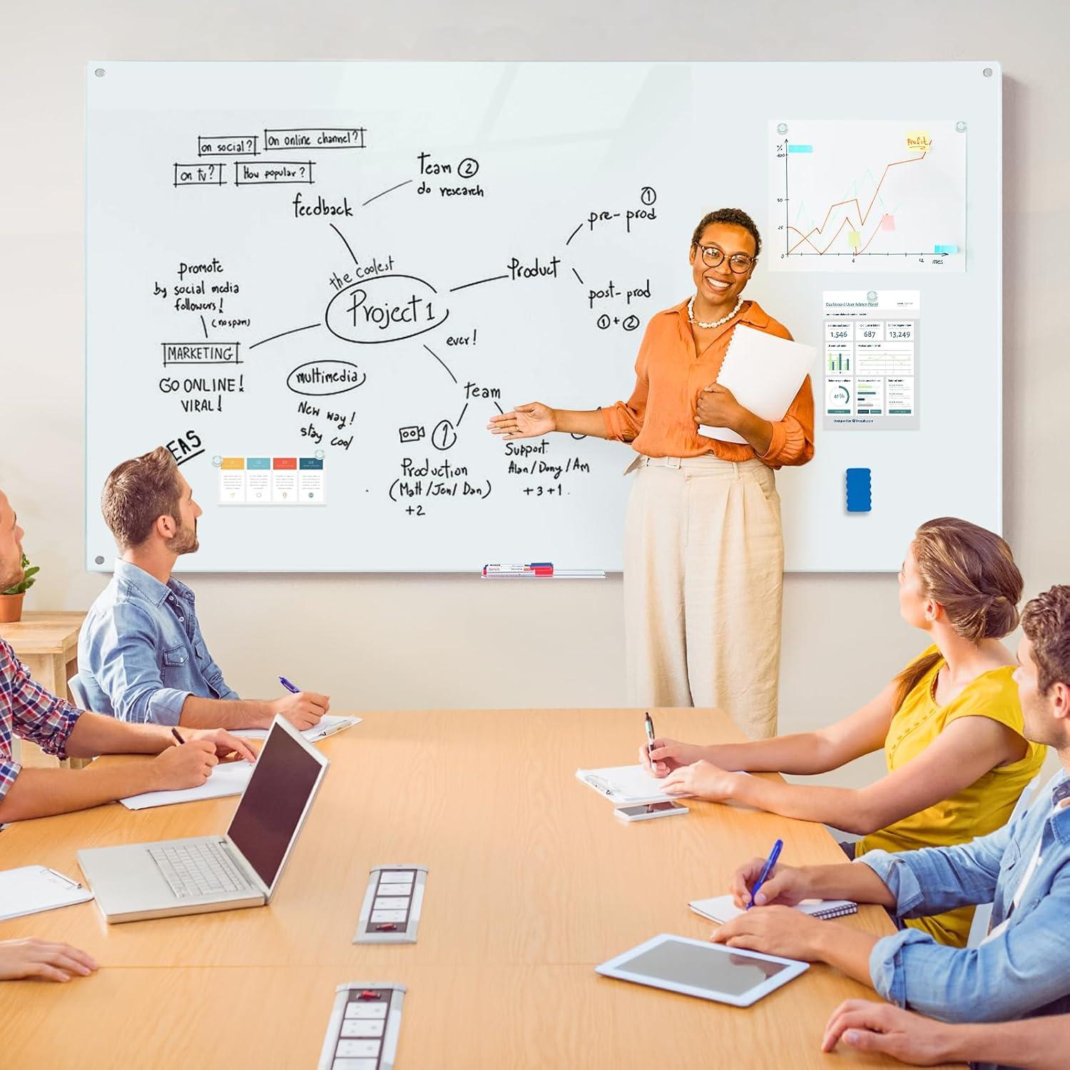 Pizarra de Vidrio Magnética Maxtek 182x122 cm Borrado Seco