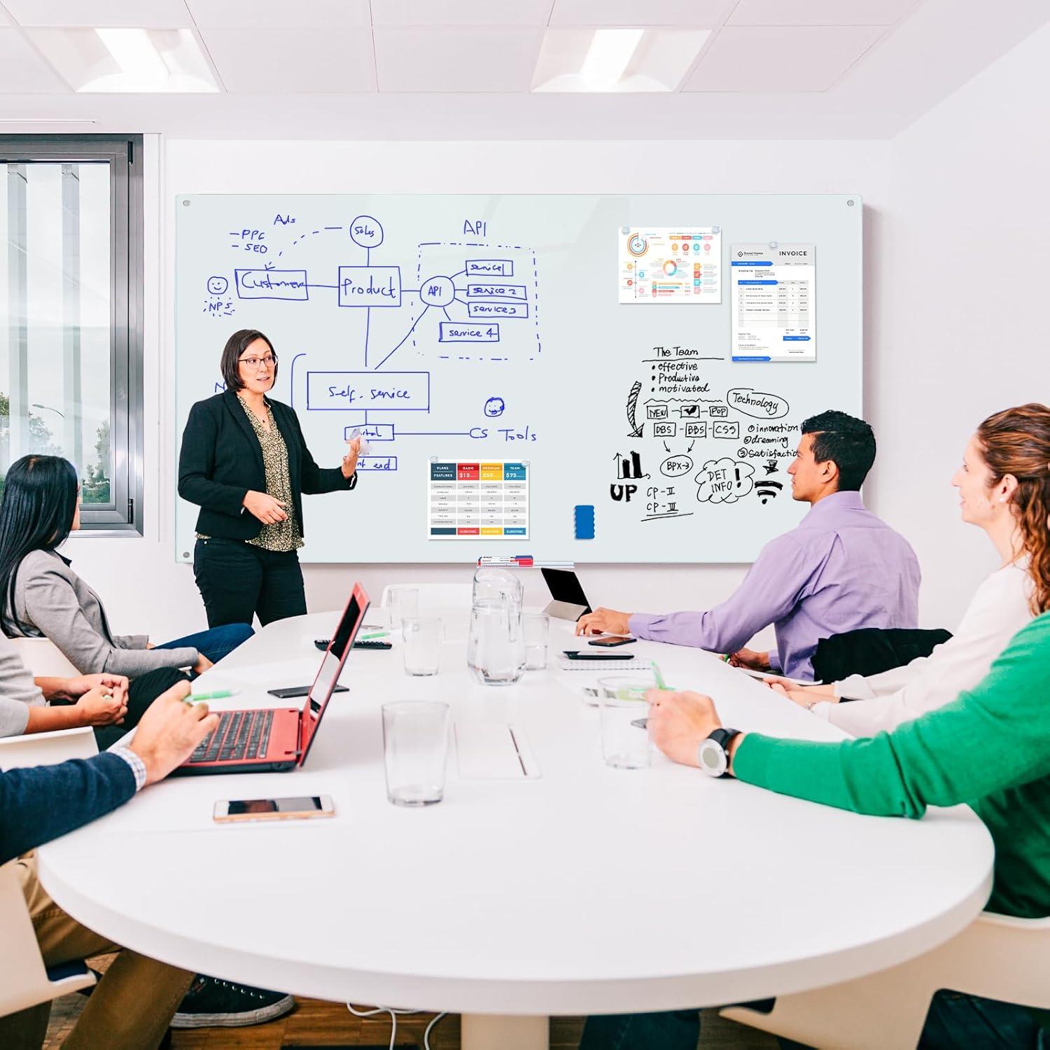 Pizarra de Vidrio Magnética Maxtek 182x122 cm Borrado Seco