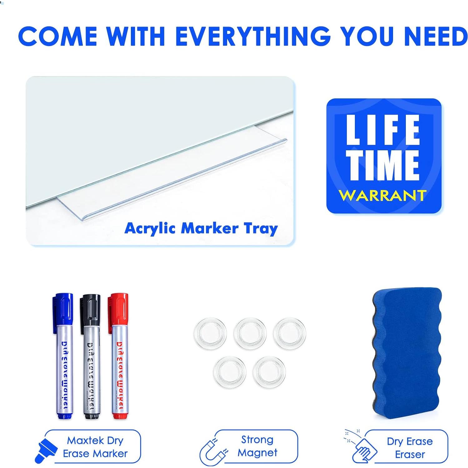 Pizarra de Vidrio Magnética Maxtek 182x122 cm Borrado Seco