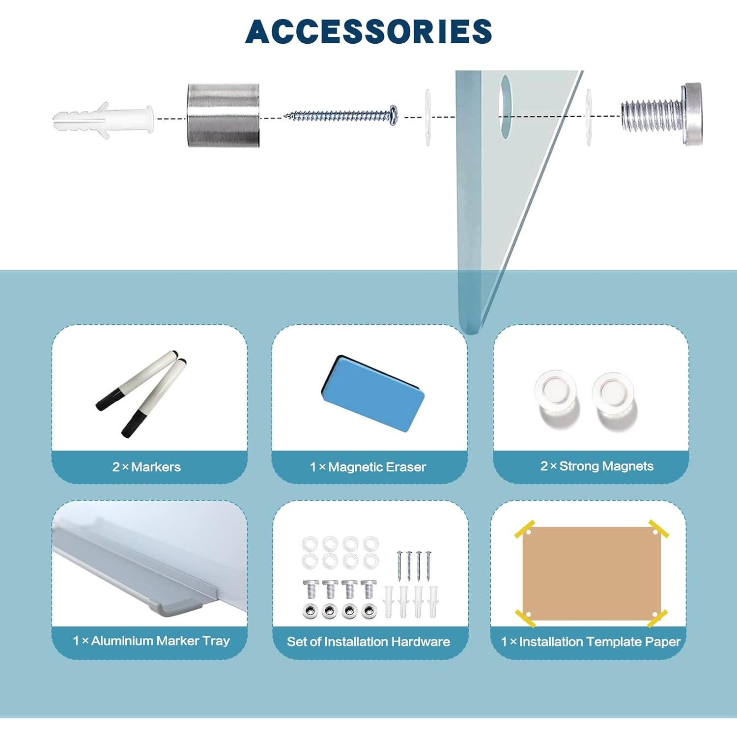 Pizarra Blanca Magnética de Vidrio NEOBAN 90x120cm Sin Marco