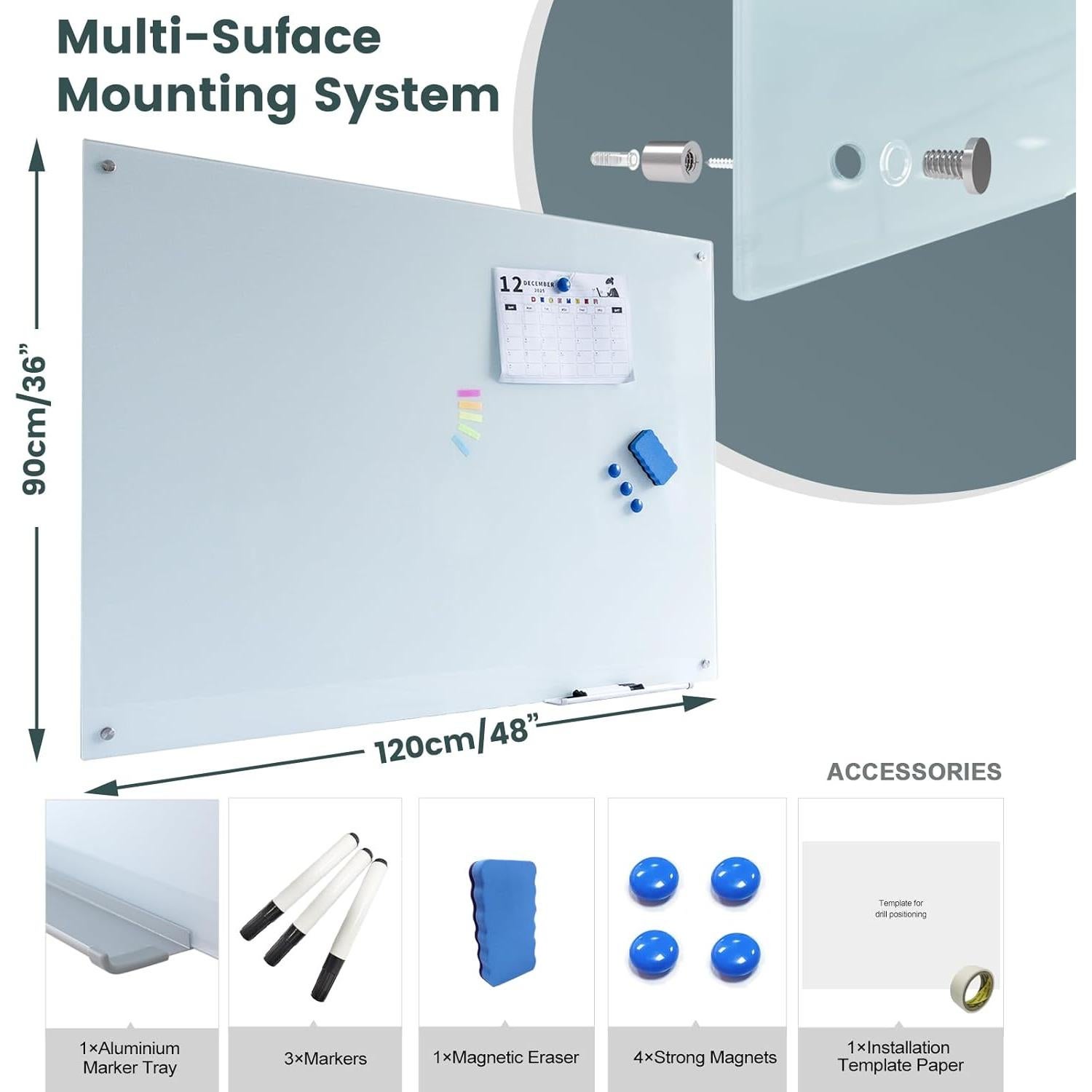 Pizarra de Vidrio Magnética Younuo 121x91 cm Blanca