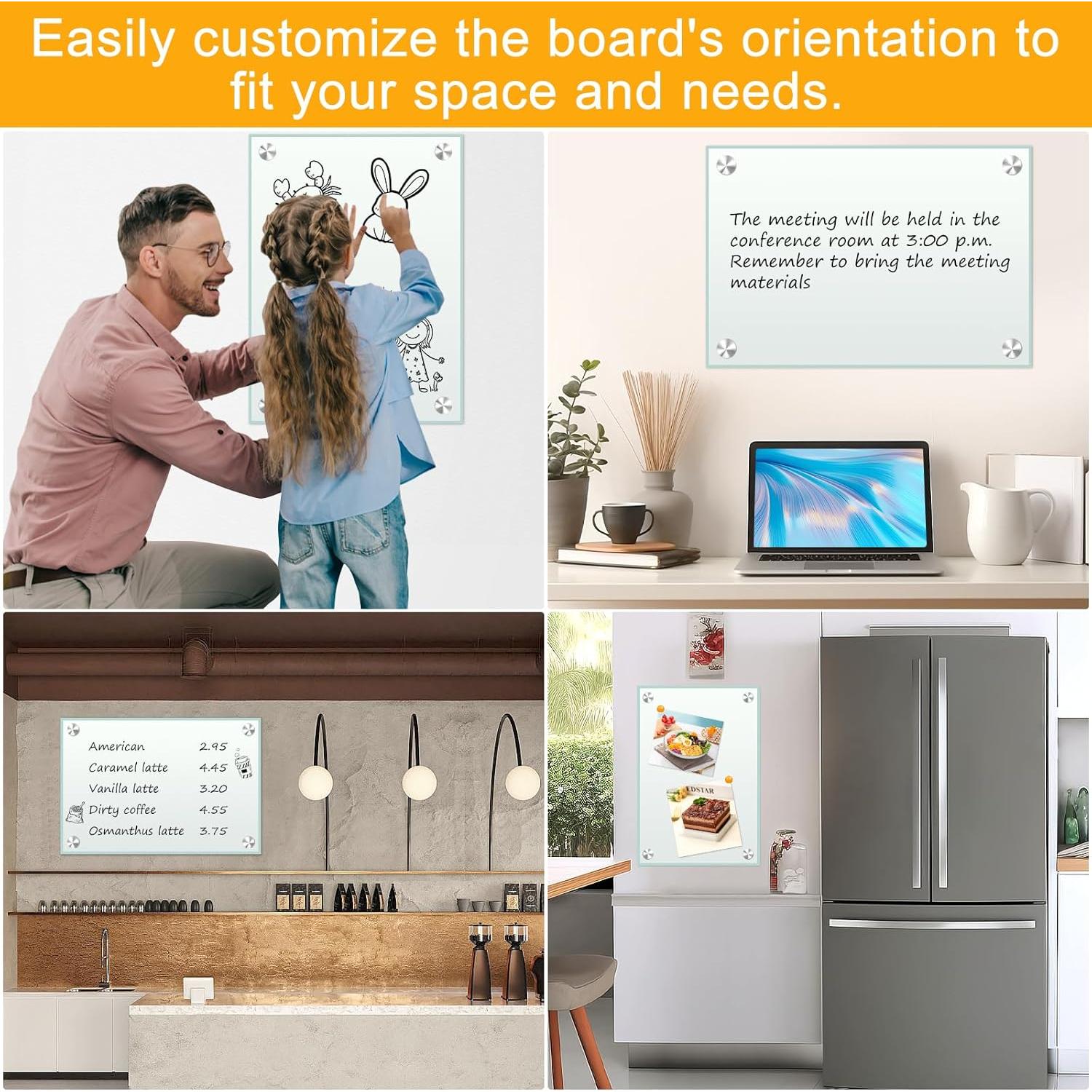 Pizarra Blanca Magnética H-Qprobd 61x46 cm Vidrio Templado