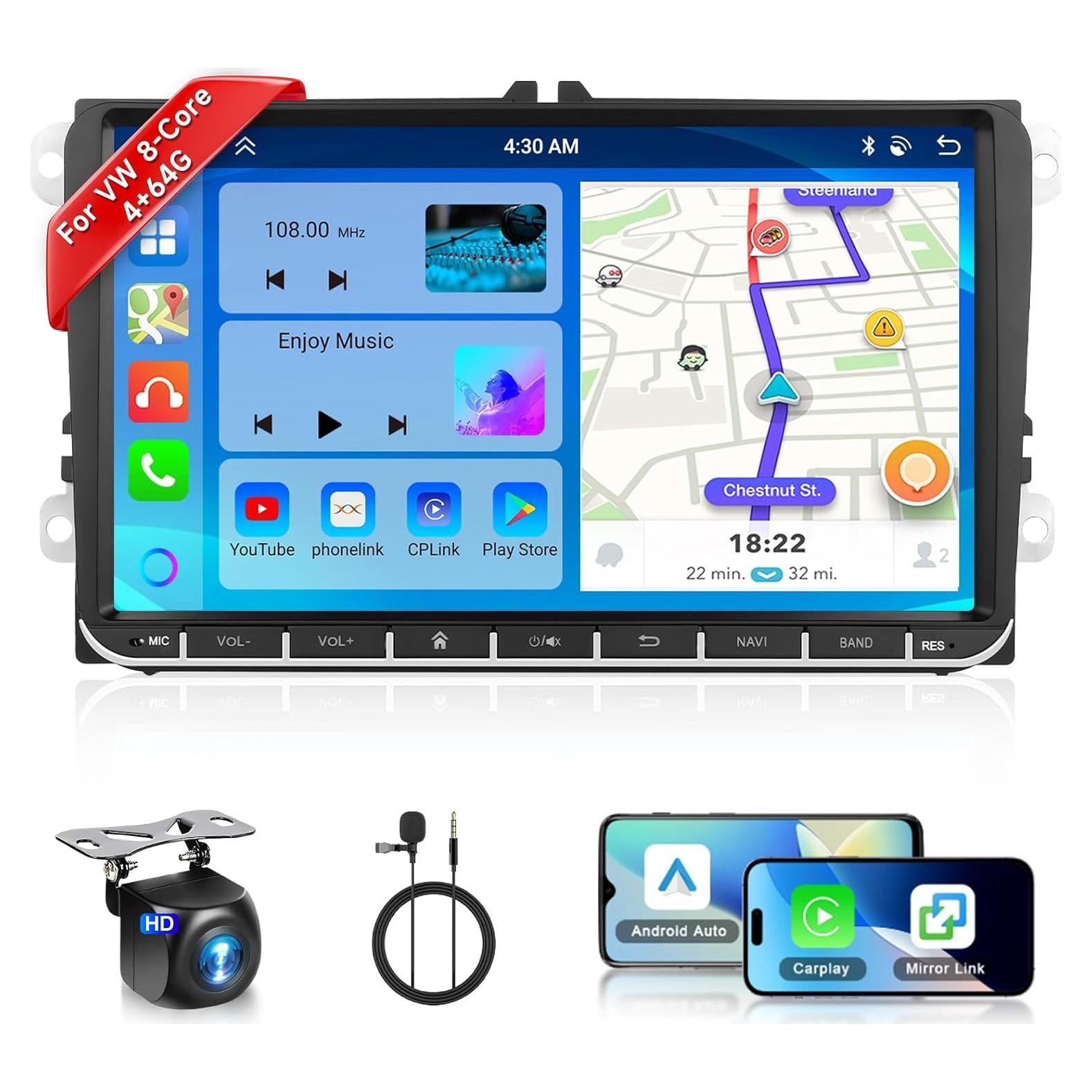Radio de Coche Podofo 9" Android 13 4G+64G para VW