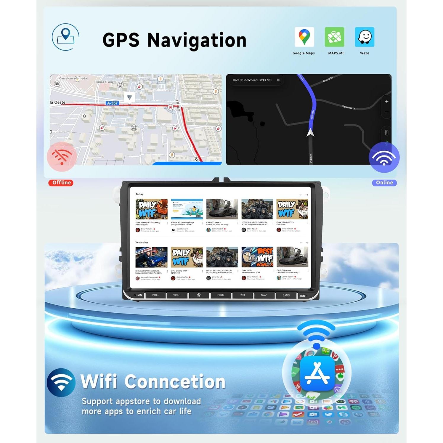 Radio de Coche Podofo 9" Android 13 4G+64G para VW