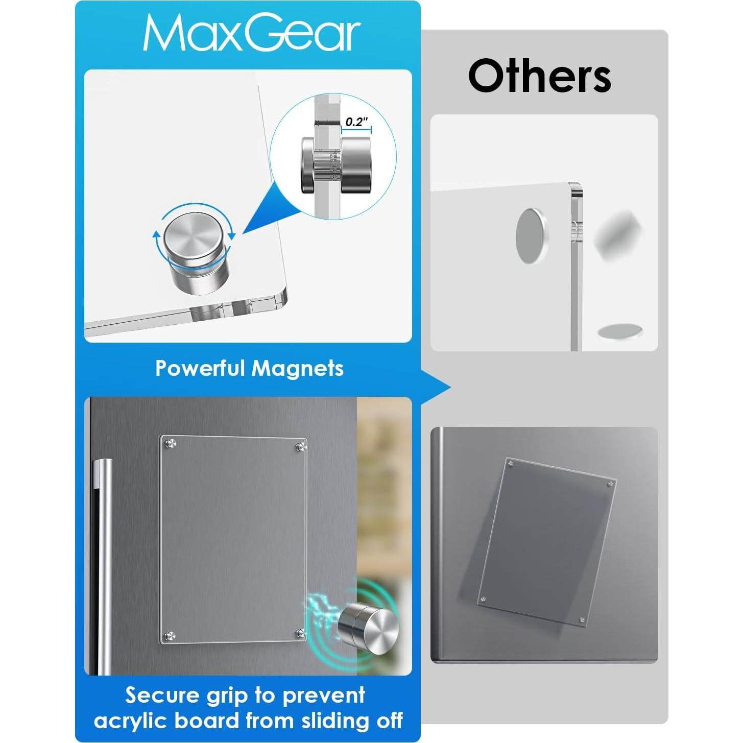 Pizarra Magnética Acrílica MaxGear 30.48x20.32cm con 4 Marcadores