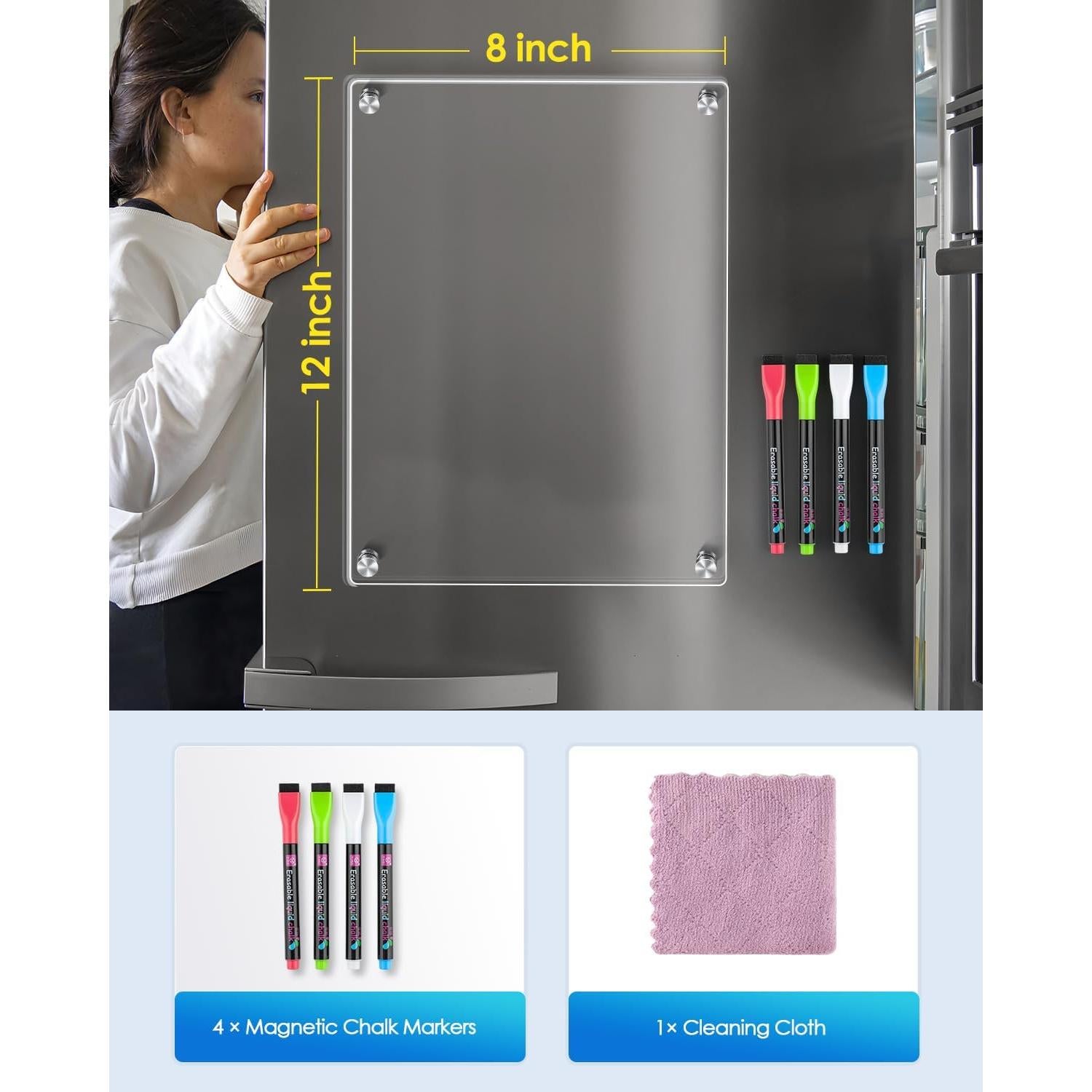 Pizarra Magnética Acrílica MaxGear 30.48x20.32cm con 4 Marcadores