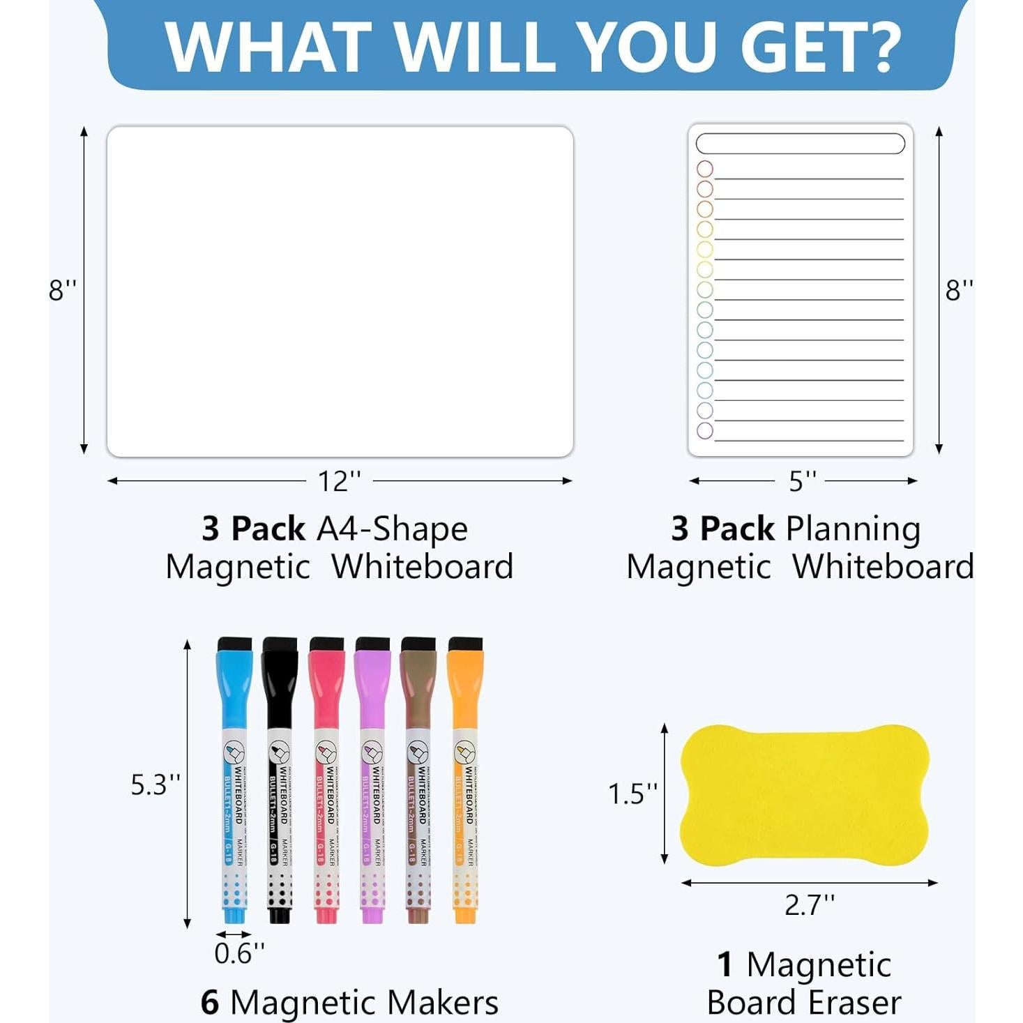 Paquete de 6 Tableros Magnéticos Borrables NUITPY 20x30cm y 13x20cm