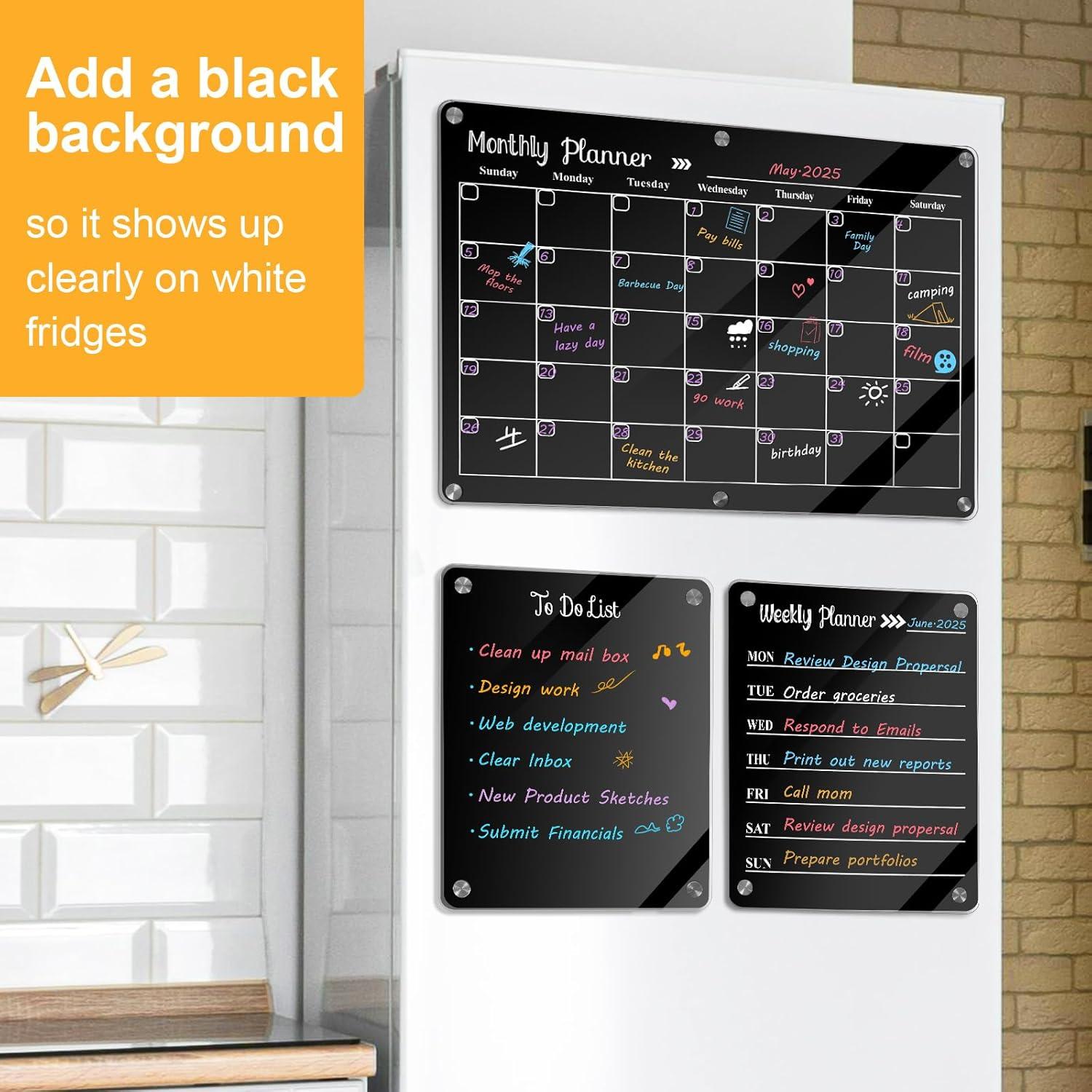 Set de 3 Tableros Magnéticos Acrílicos LCPCX para Refrigerador