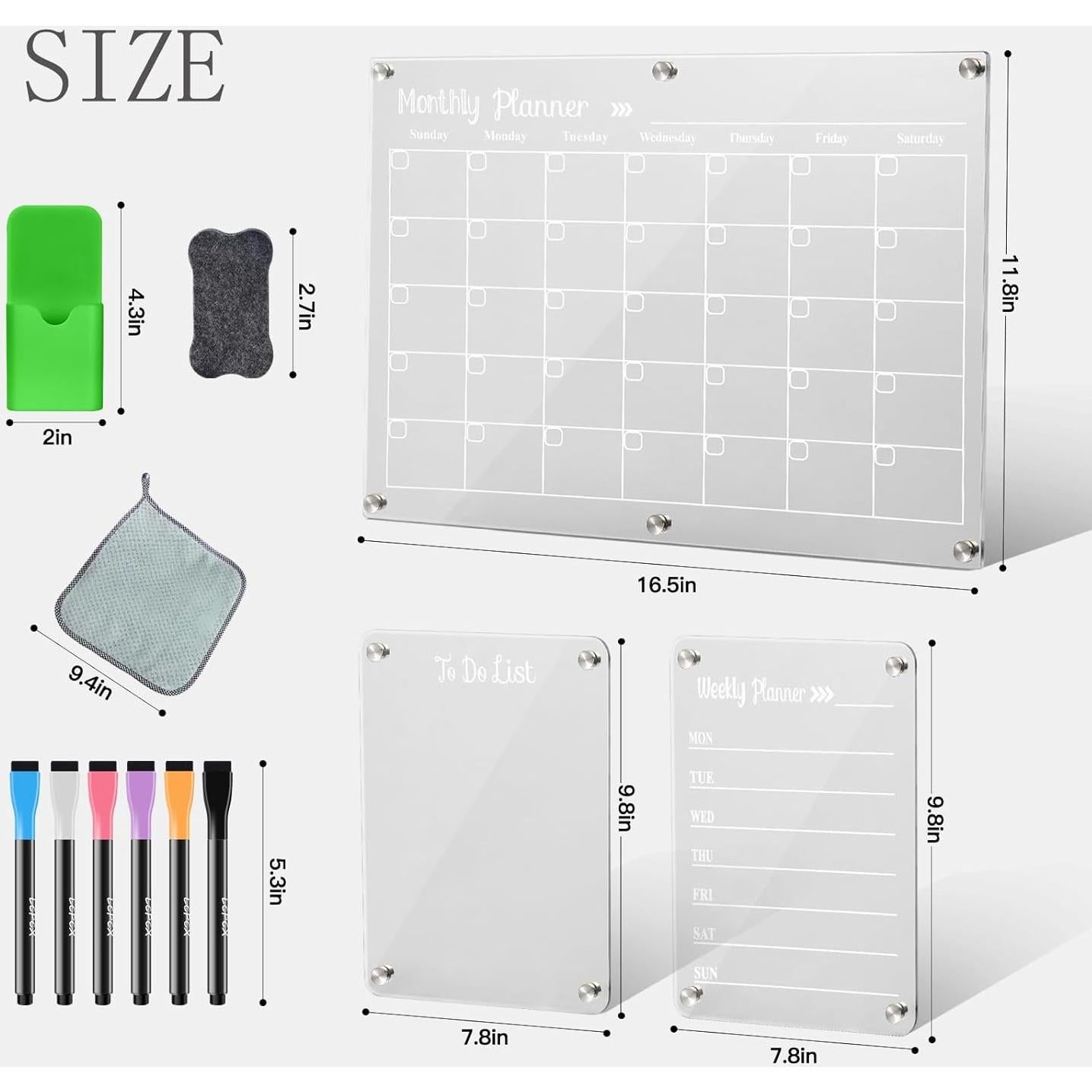 Set de 3 Tableros Magnéticos Acrílicos LCPCX para Refrigerador
