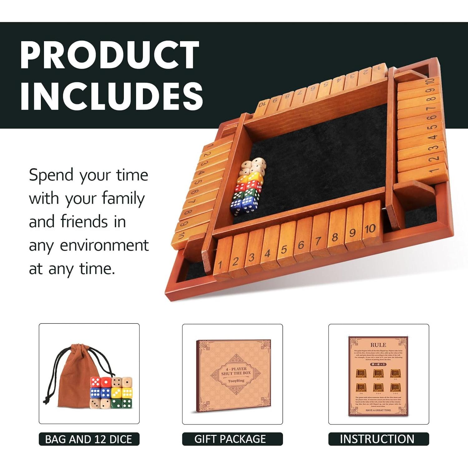 Juego de Mesa Shut The Box TooyBing para 4 Jugadores