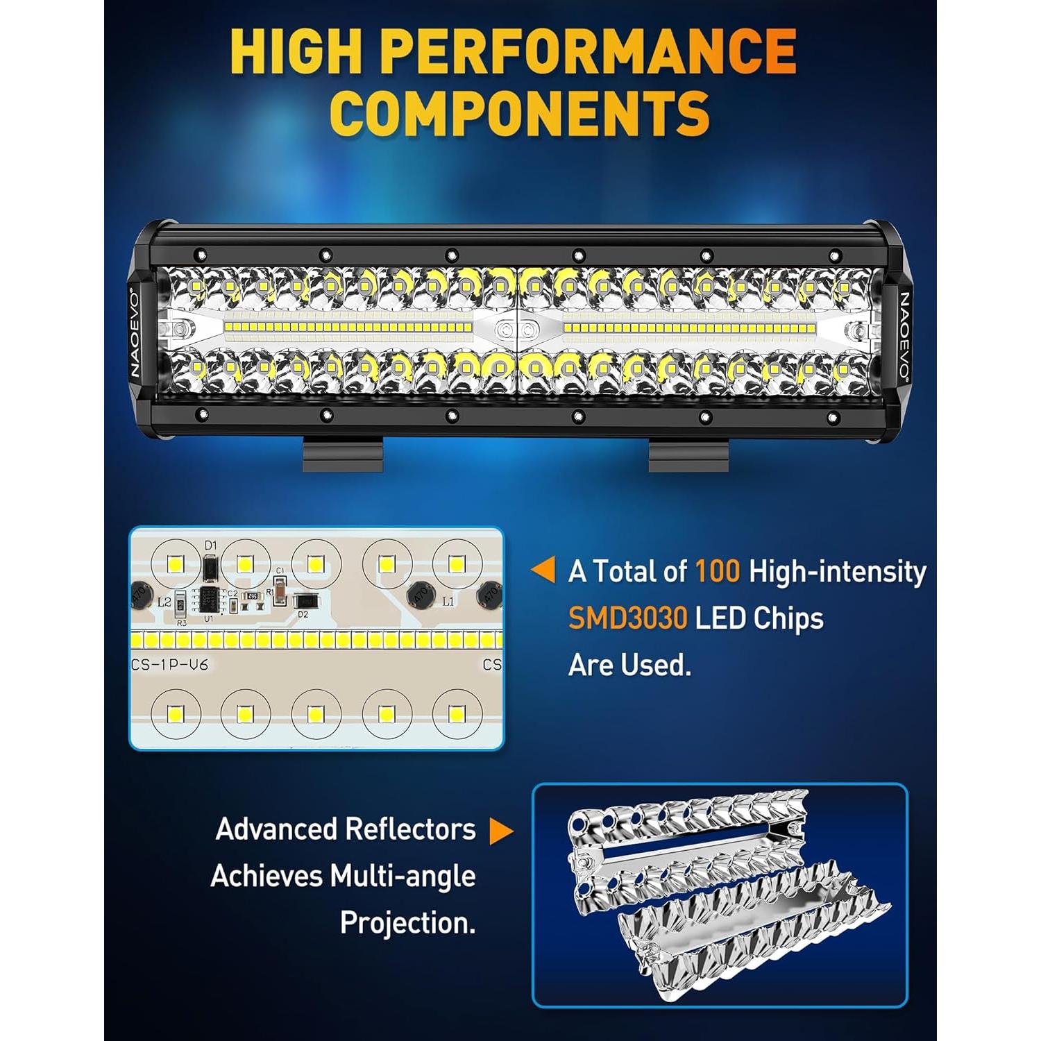 Barra de Luz LED NAOEVO 30 cm 300W 30000LM Blanca Offroad