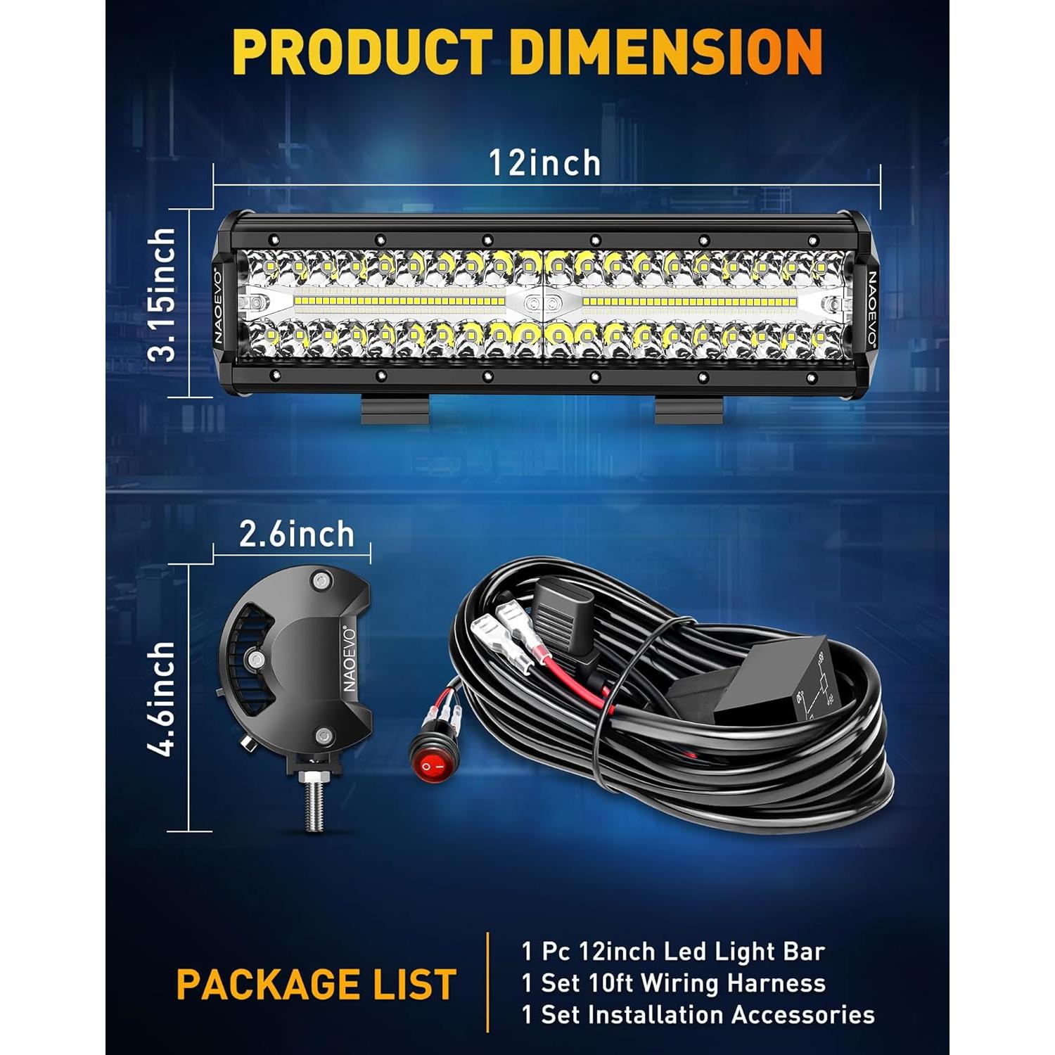 Barra de Luz LED NAOEVO 30 cm 300W 30000LM Blanca Offroad