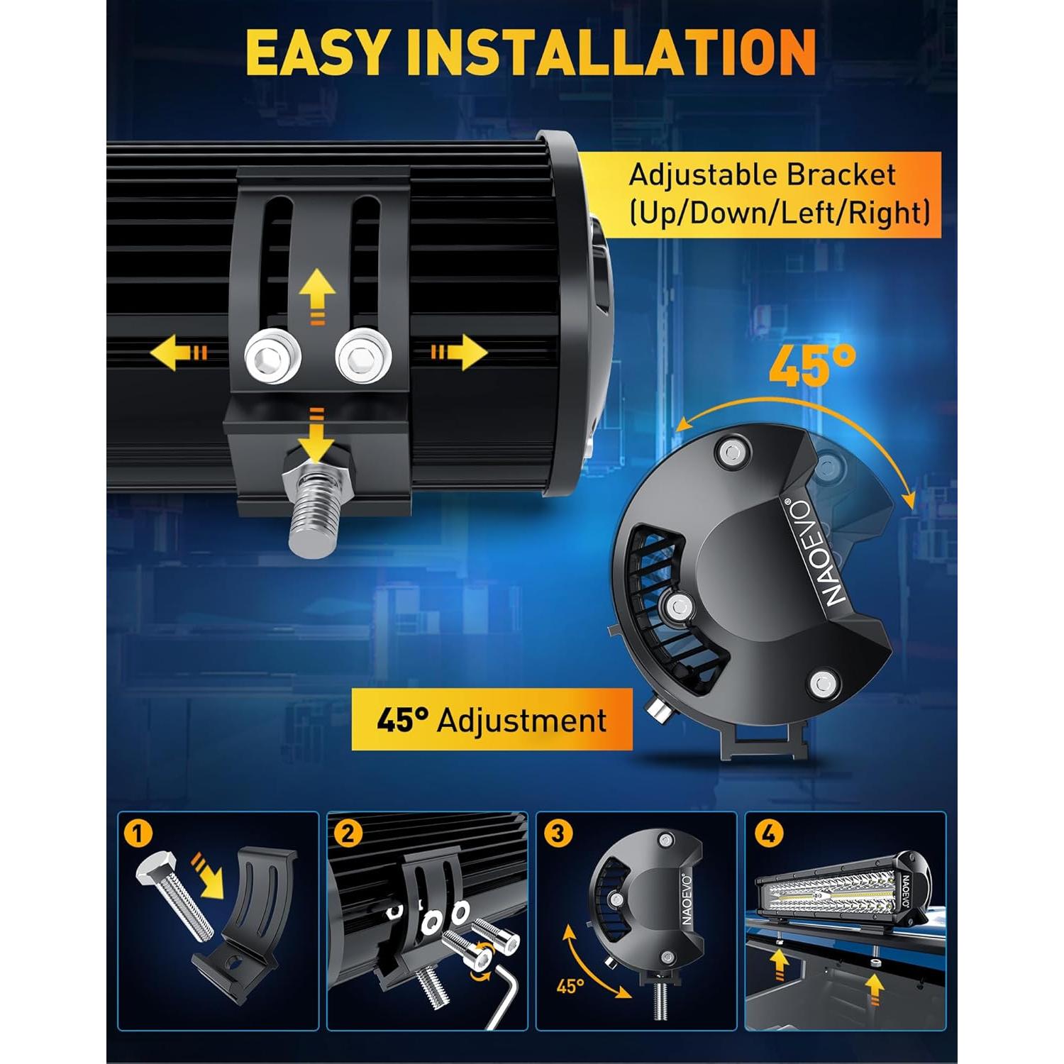 Barra de Luz LED NAOEVO 30 cm 300W 30000LM Blanca Offroad