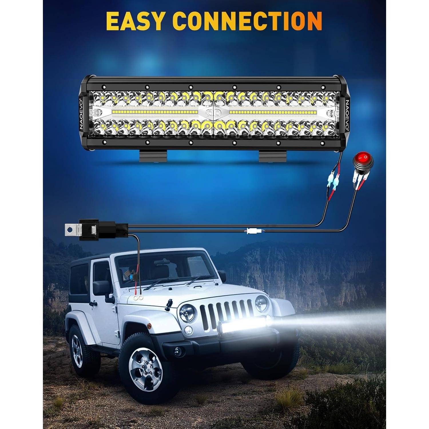 Barra de Luz LED NAOEVO 30 cm 300W 30000LM Blanca Offroad