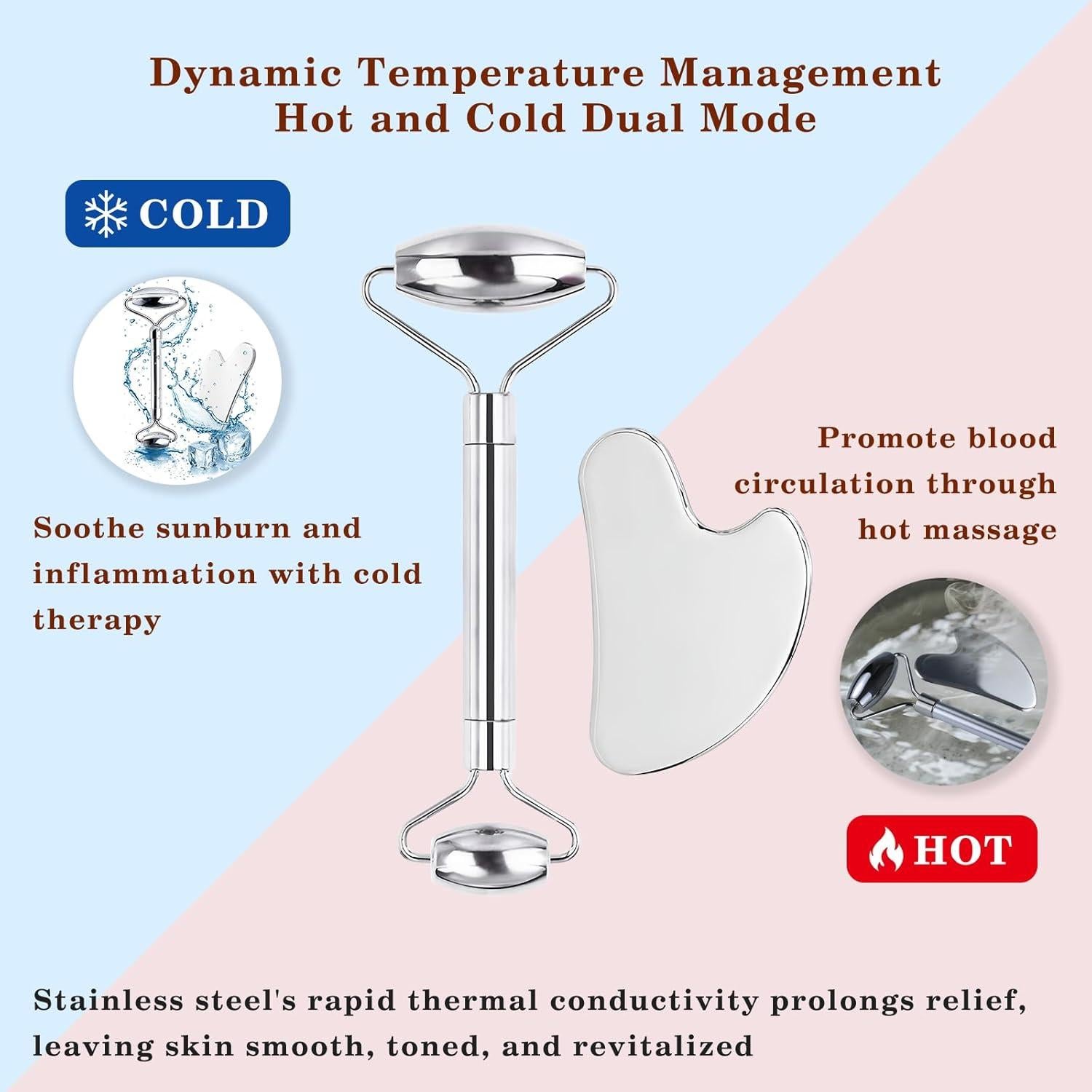 Juego de Gua Sha y Rodillo Facial Unfovi Acero Inoxidable