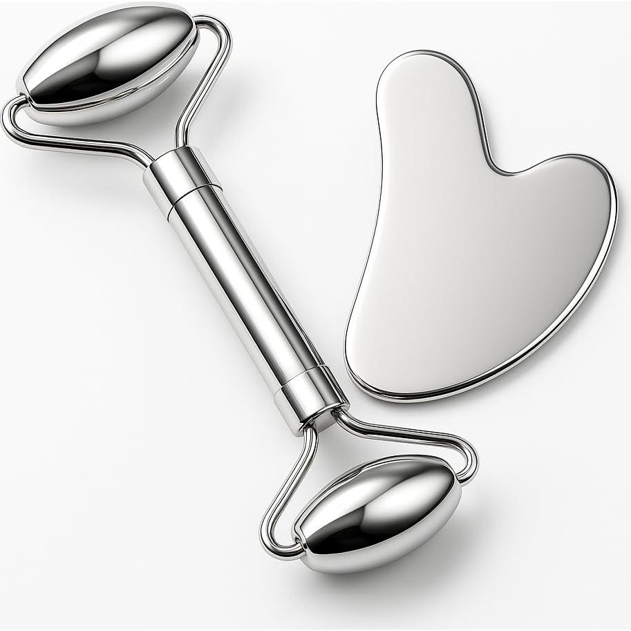 Juego de Gua Sha y Rodillo Facial Unfovi Acero Inoxidable