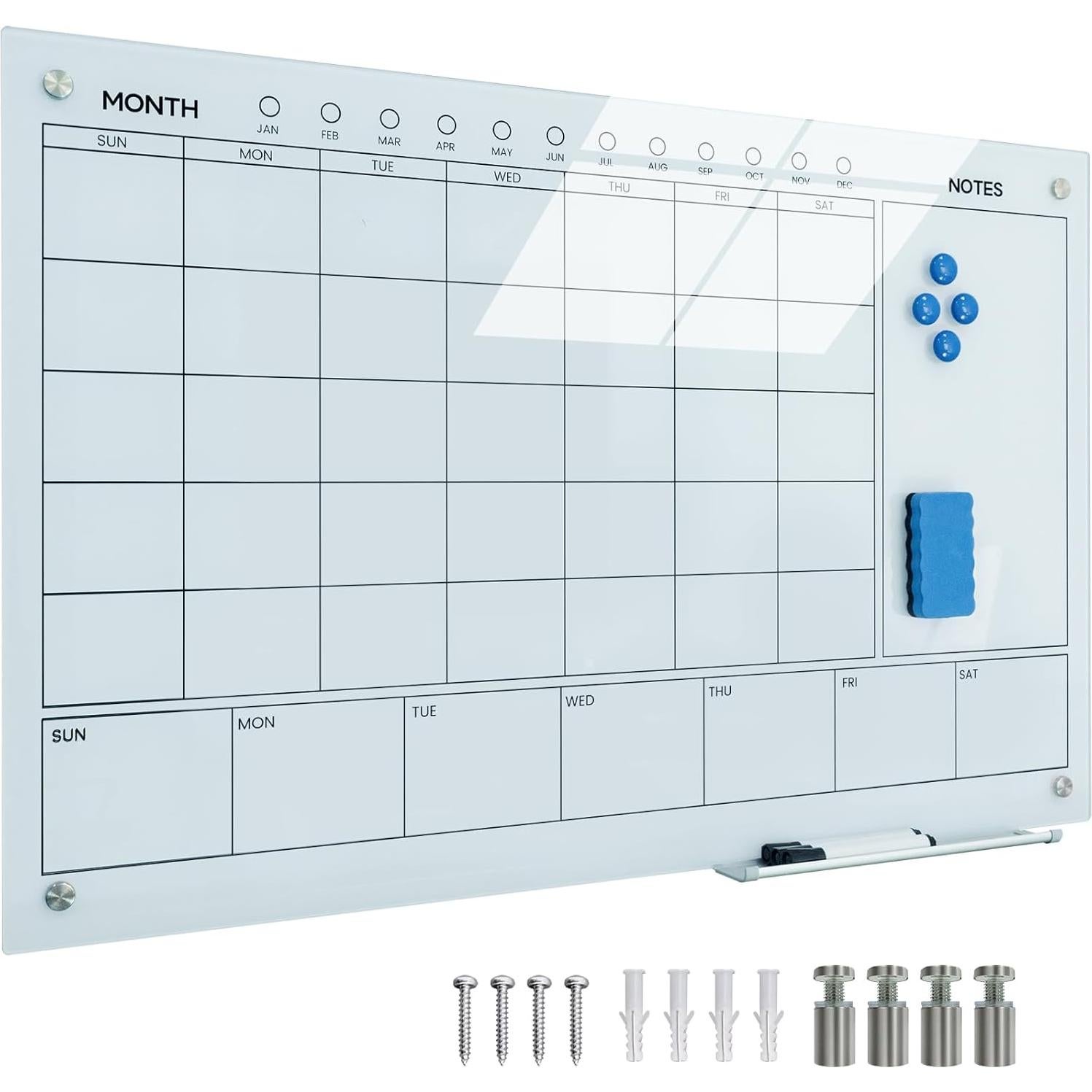 Pizarra de Vidrio Templado 61x91 cm JYYPWB Planificador Mensual