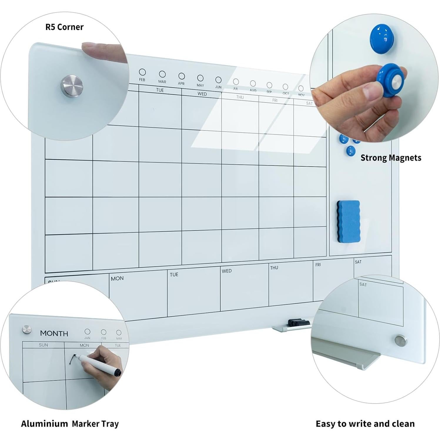 Pizarra de Vidrio Templado 61x91 cm JYYPWB Planificador Mensual