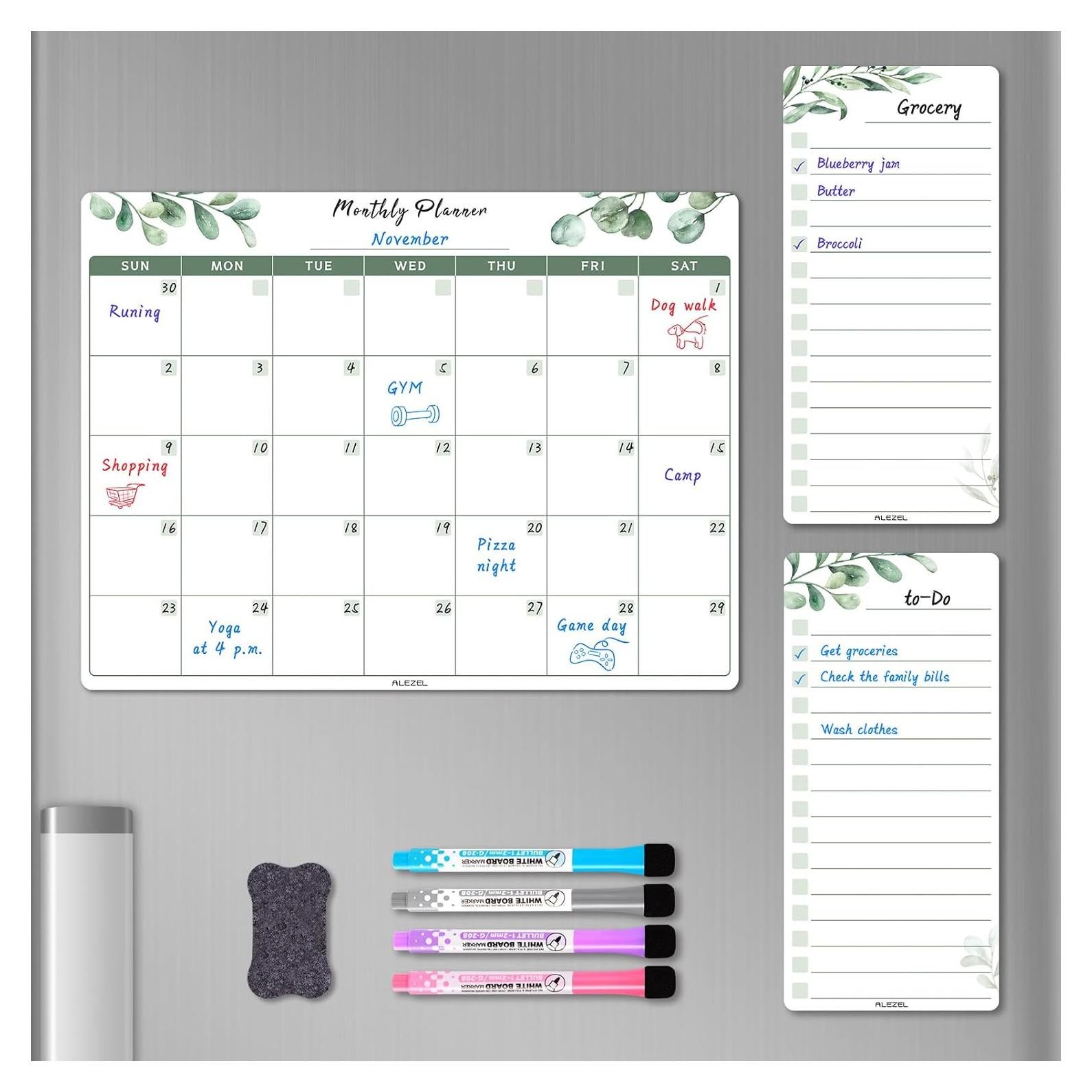 Calendario Magnético Borrable ALEZEL 33x25 cm con 4 Marcadores