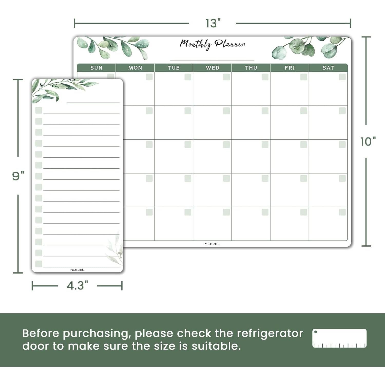 Calendario Magnético Borrable ALEZEL 33x25 cm con 4 Marcadores