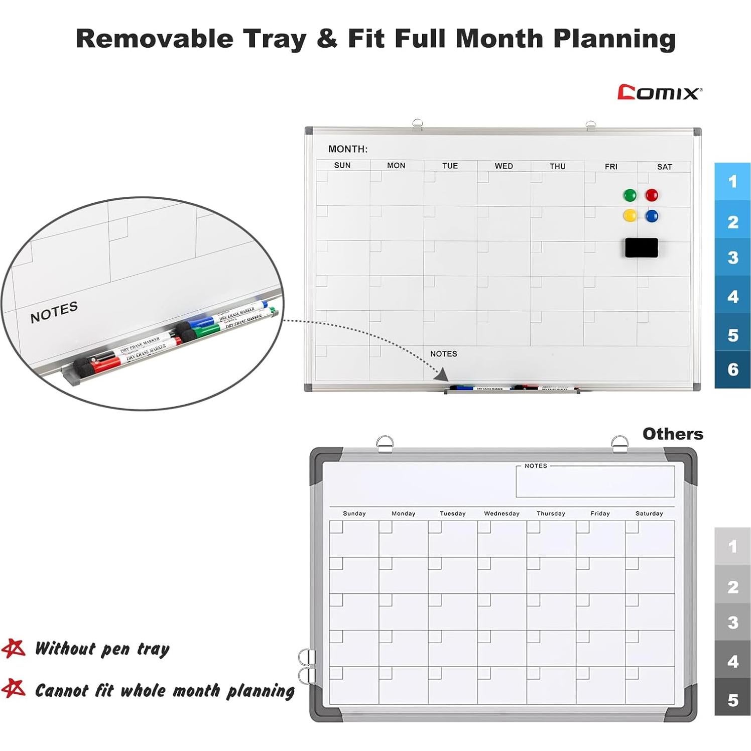 Calendario Magnético Mensual Comix 91.4 x 61 cm con Marcadores