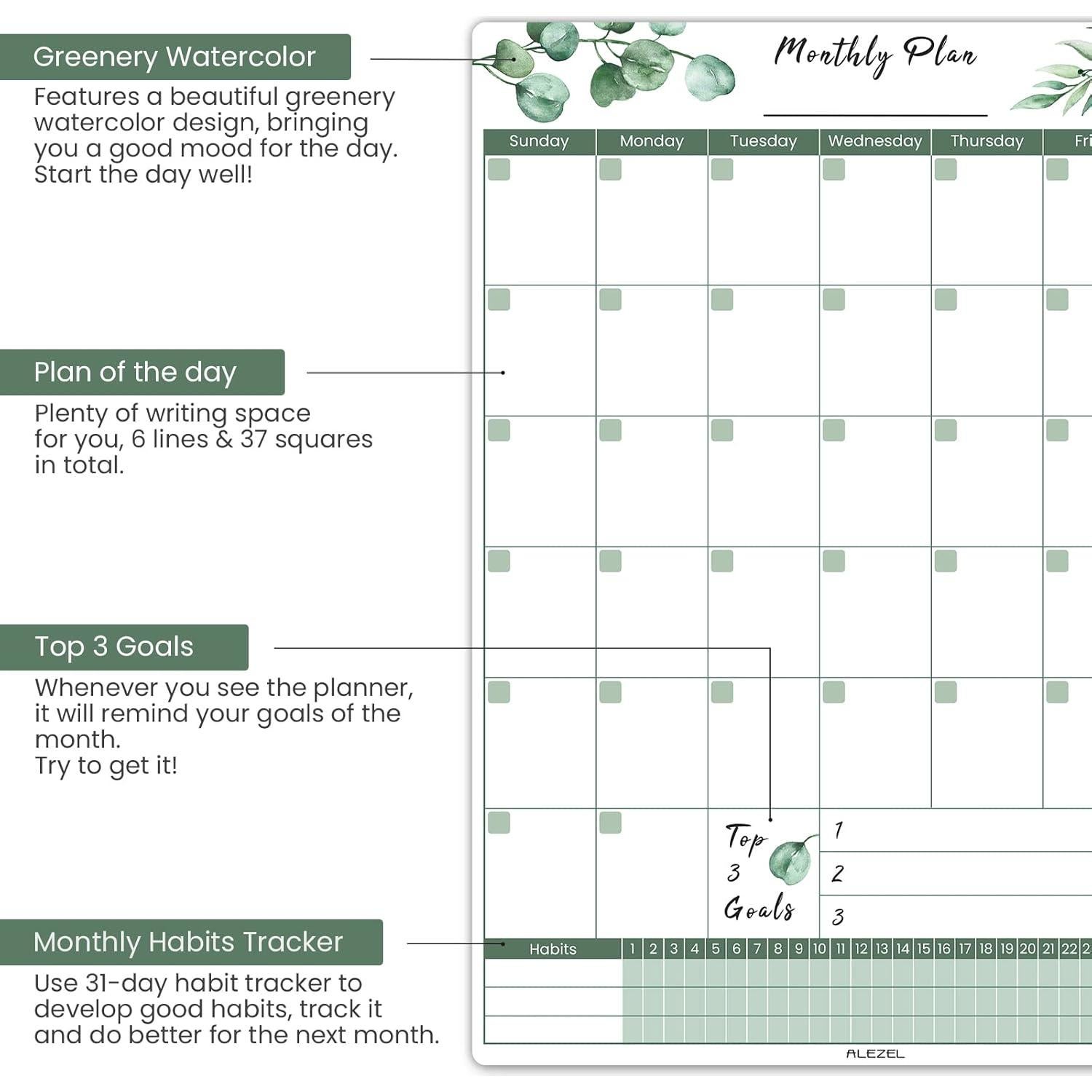 Calendario Magnético Borrable ALEZEL Verde 3 Tableros 28x37 cm