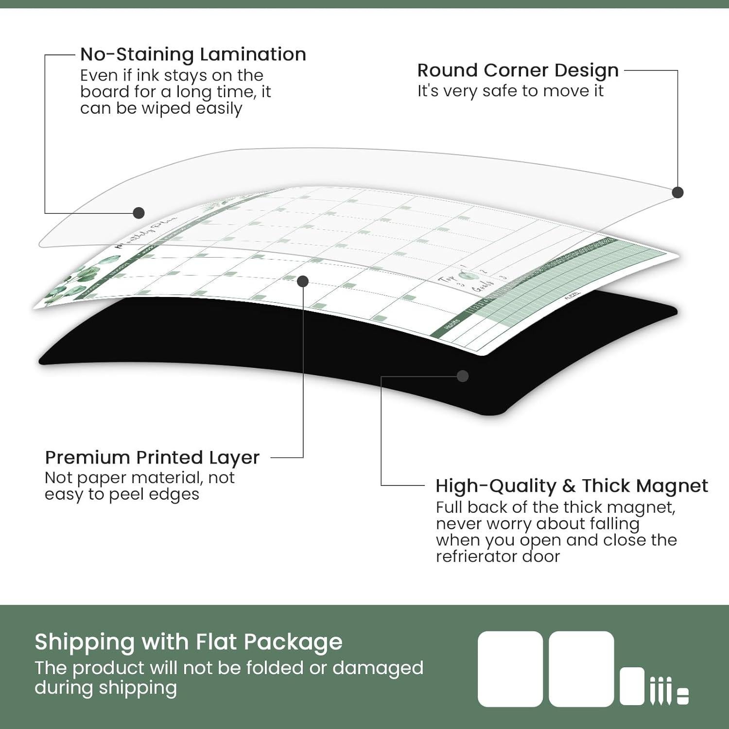 Calendario Magnético Borrable ALEZEL Verde 3 Tableros 28x37 cm