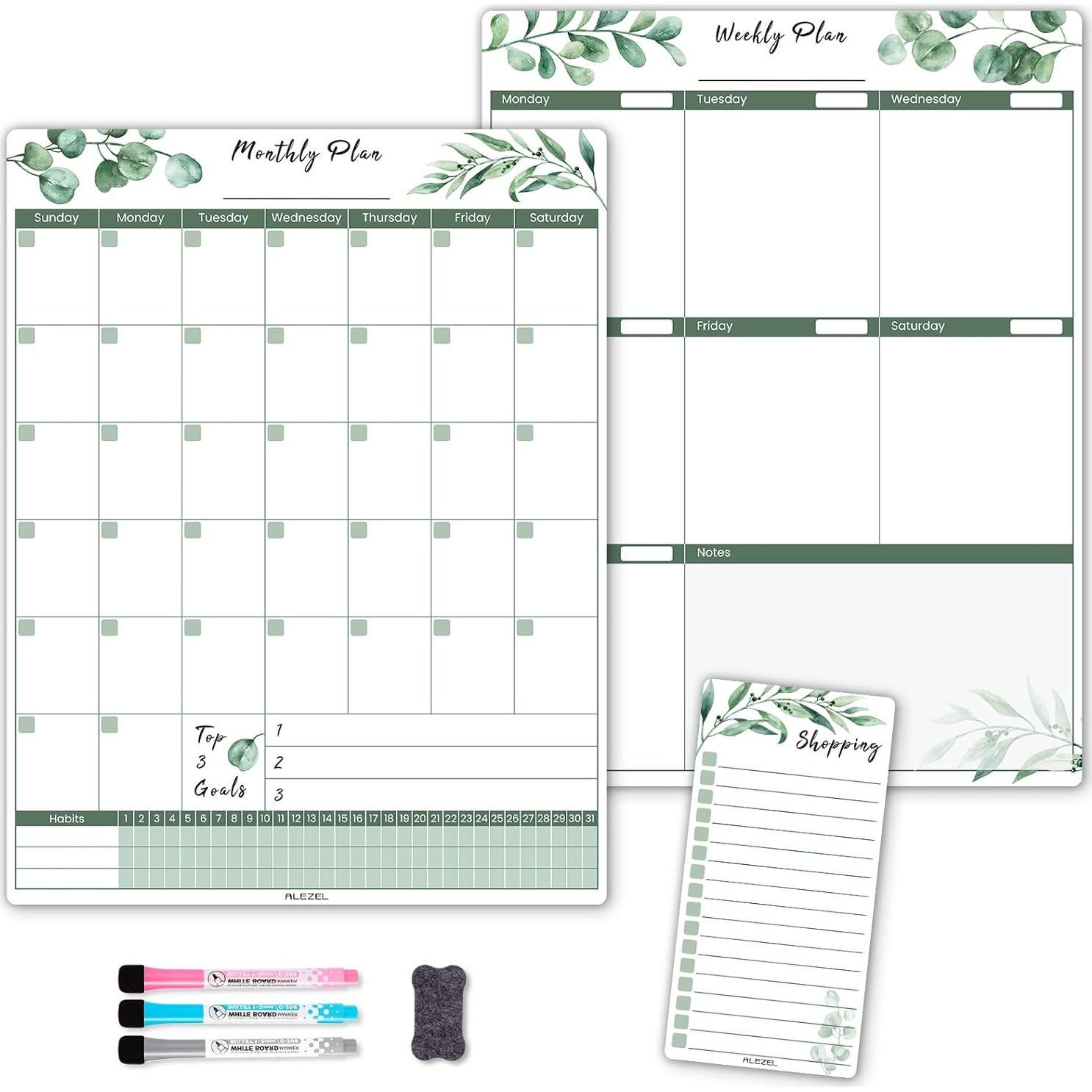 Calendario Magnético Borrable ALEZEL Verde 3 Tableros 28x37 cm