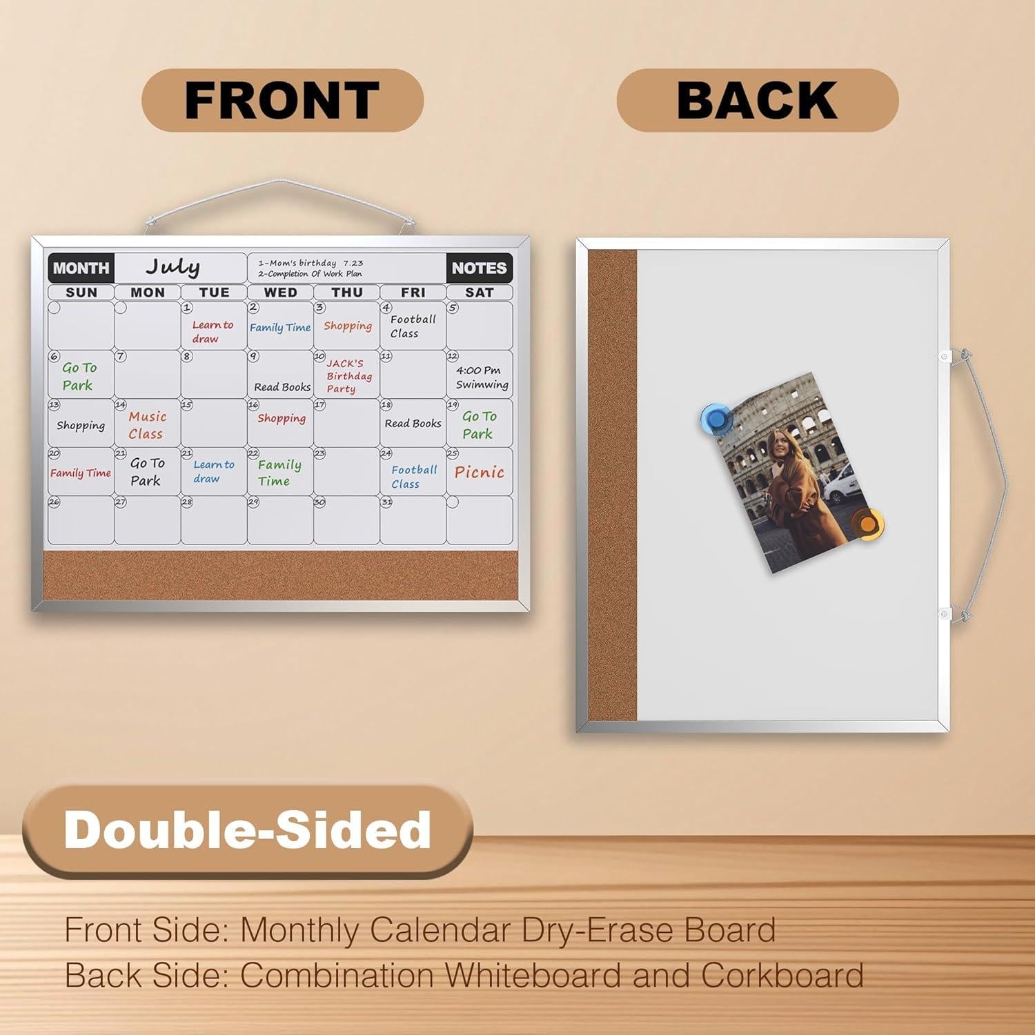 Calendario Mensual Tablero Borrado Seco HLF-ho 40x30 cm Doble Cara