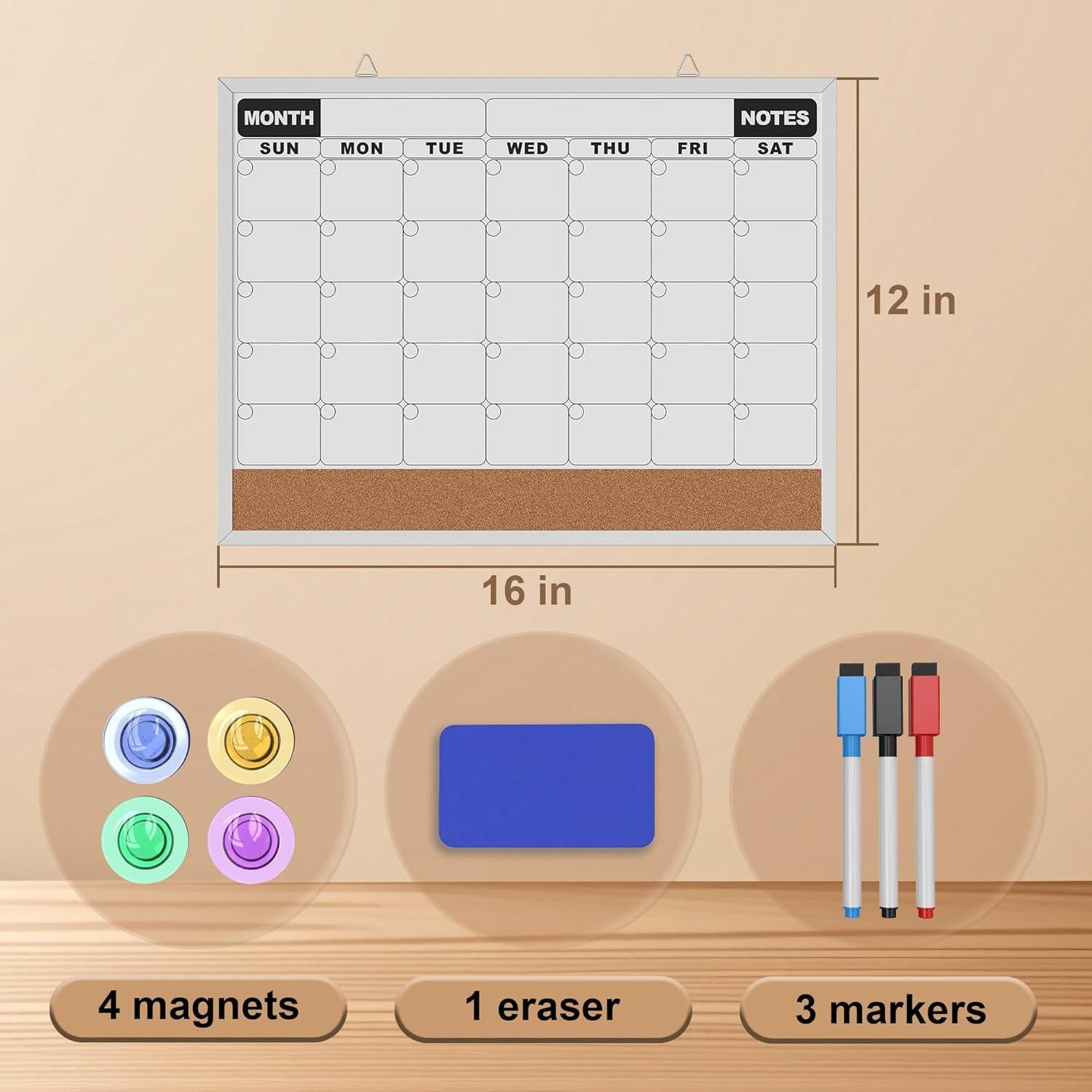 Calendario Mensual Tablero Borrado Seco HLF-ho 40x30 cm Doble Cara