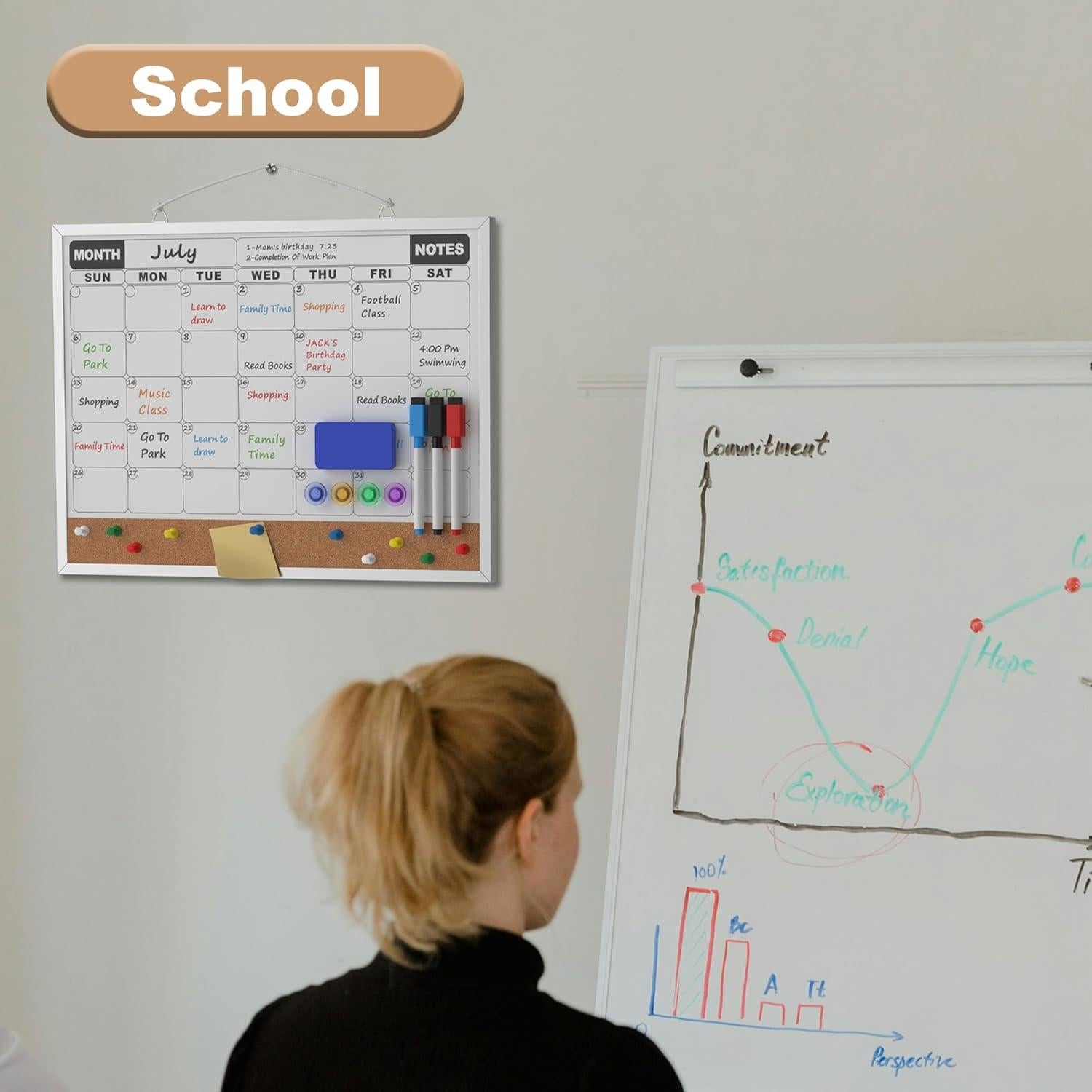 Calendario Mensual Tablero Borrado Seco HLF-ho 40x30 cm Doble Cara