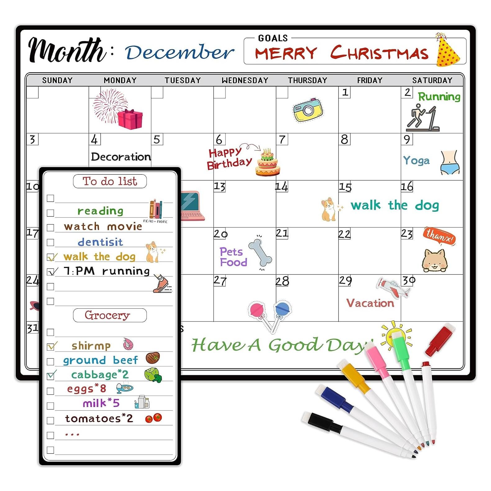 Calendario Magnético Borrable Lortarl 38x28 cm con 6 Marcadores