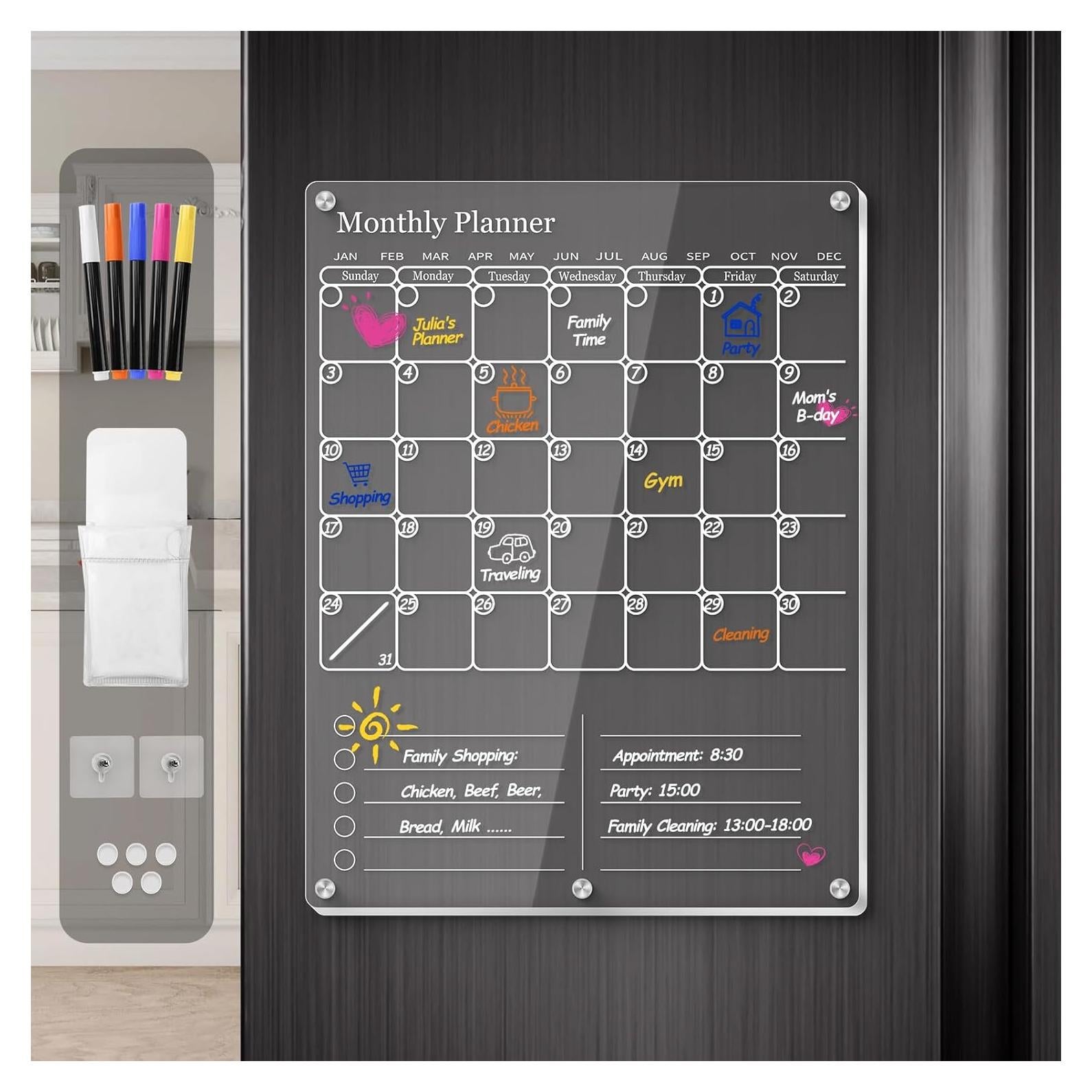 Calendario Magnético Acrílico IDEATECH 30x40cm Borrable 2026