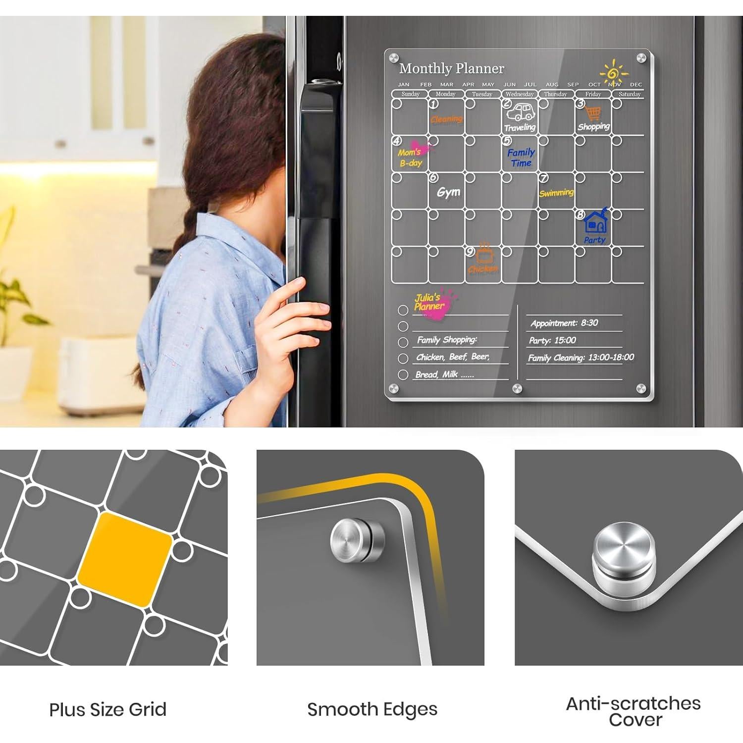 Calendario Magnético Acrílico IDEATECH 30x40cm Borrable 2026