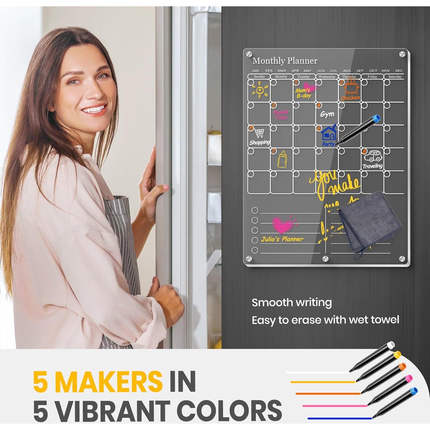 Calendario Magnético Acrílico IDEATECH 30x40cm Borrable 2026