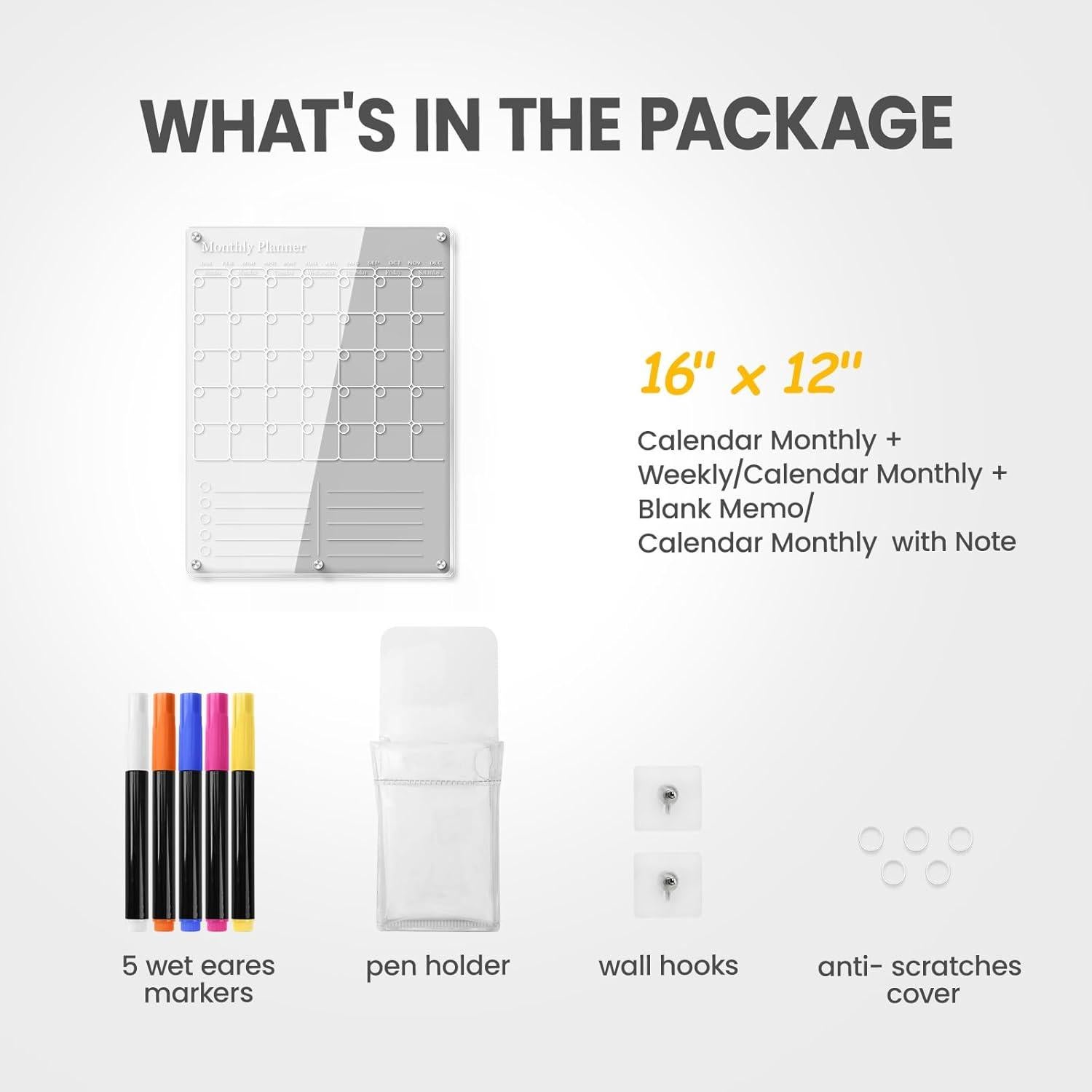 Calendario Magnético Acrílico IDEATECH 30x40cm Borrable 2026