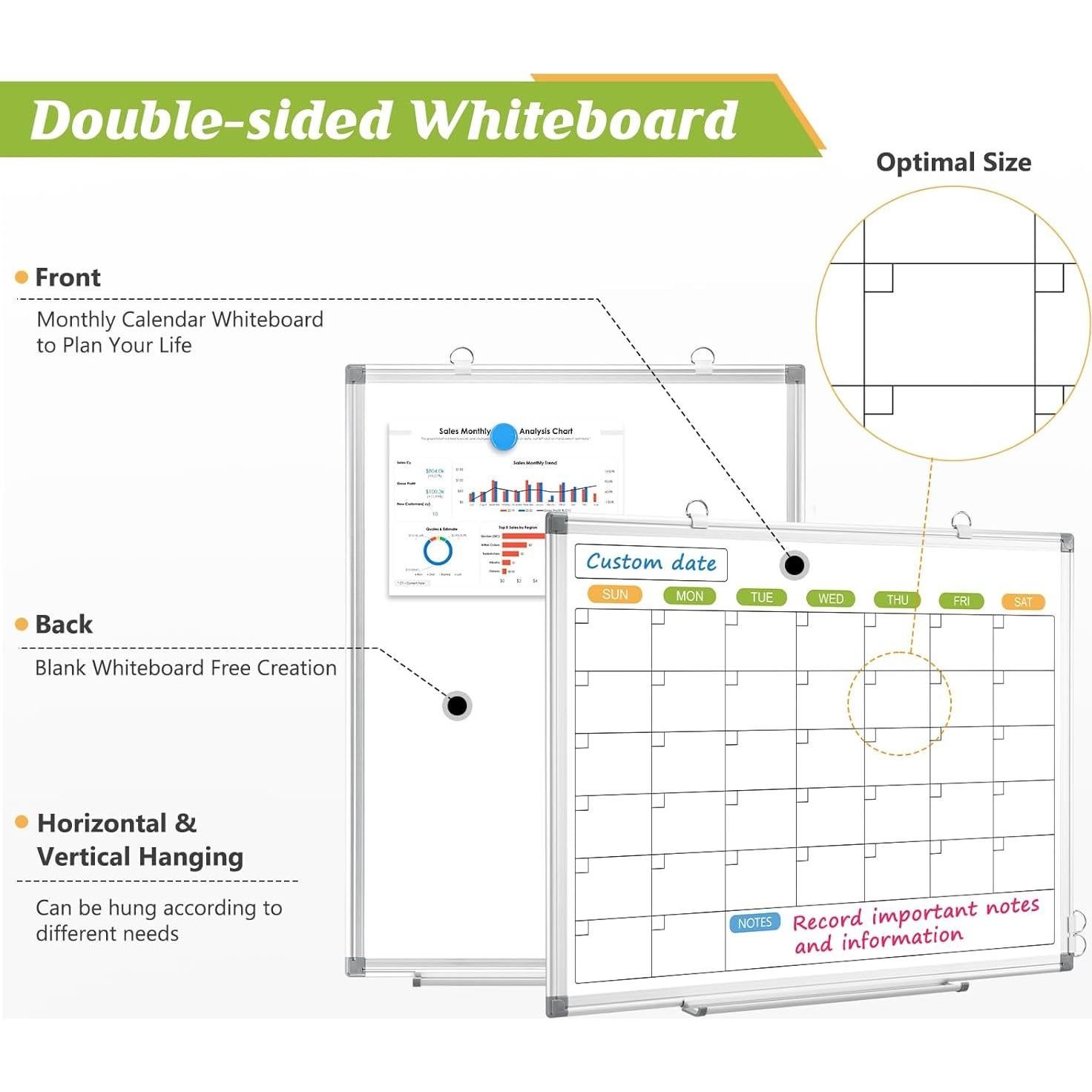 Calendario Mensual Pizarra Borrable Doble Cara AMUSIGHT 91x61cm