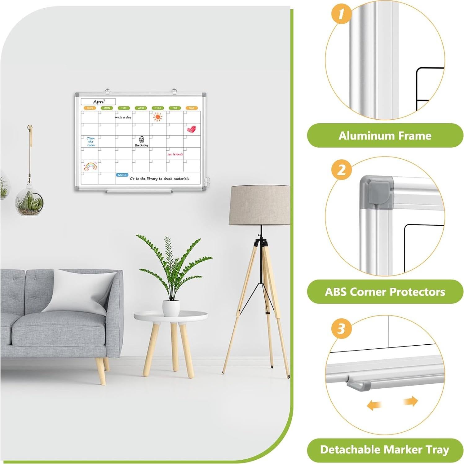 Calendario Mensual Pizarra Borrable Doble Cara AMUSIGHT 91x61cm