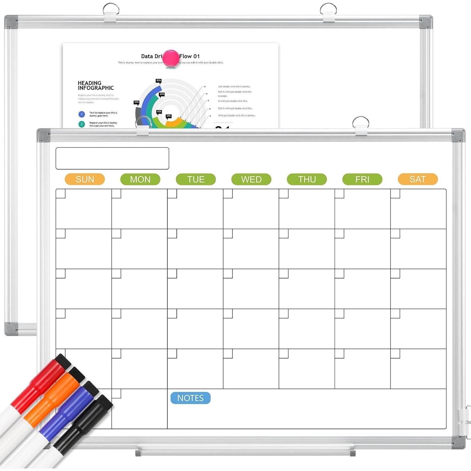 Calendario Mensual Pizarra Borrable Doble Cara AMUSIGHT 91x61cm