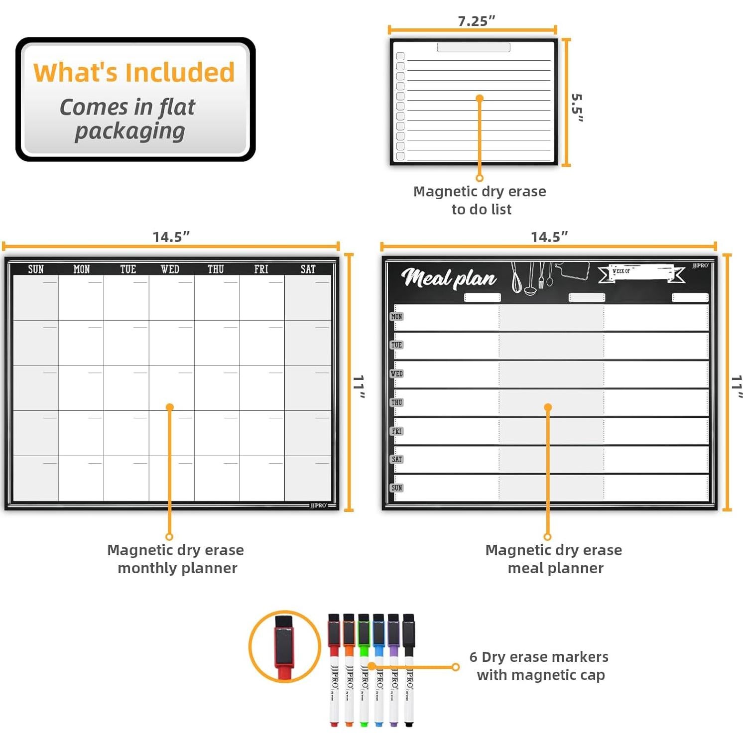 Calendario Mensual y Planificador de Comidas JJPRO Magnético 36.83x27.94cm